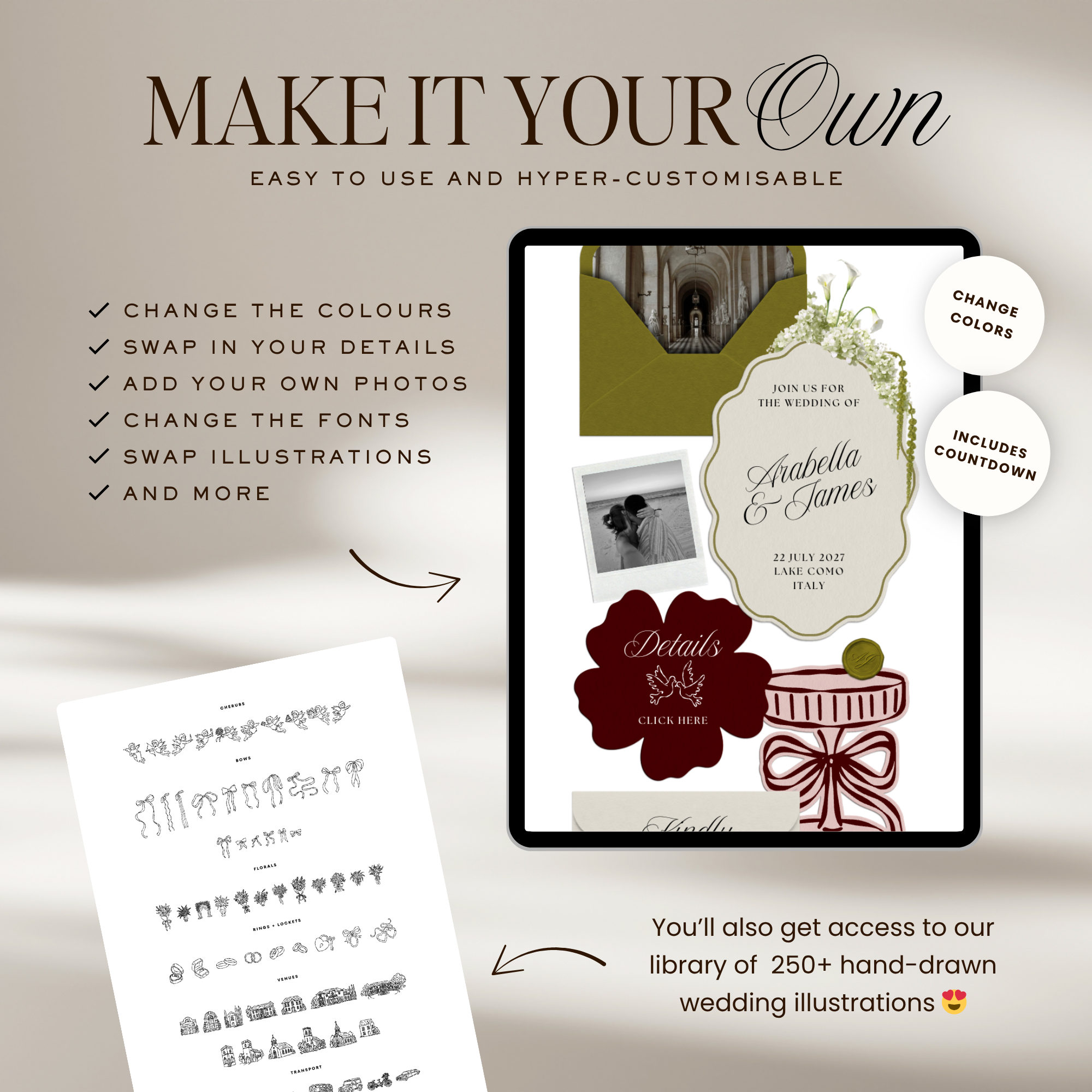Wedding Website Template with RSVP (Olive Green & Burgundy)