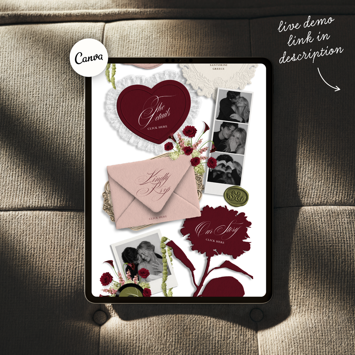 Wedding Website Template with RSVP (Envelope 05 - Green, Pink + Burgundy)