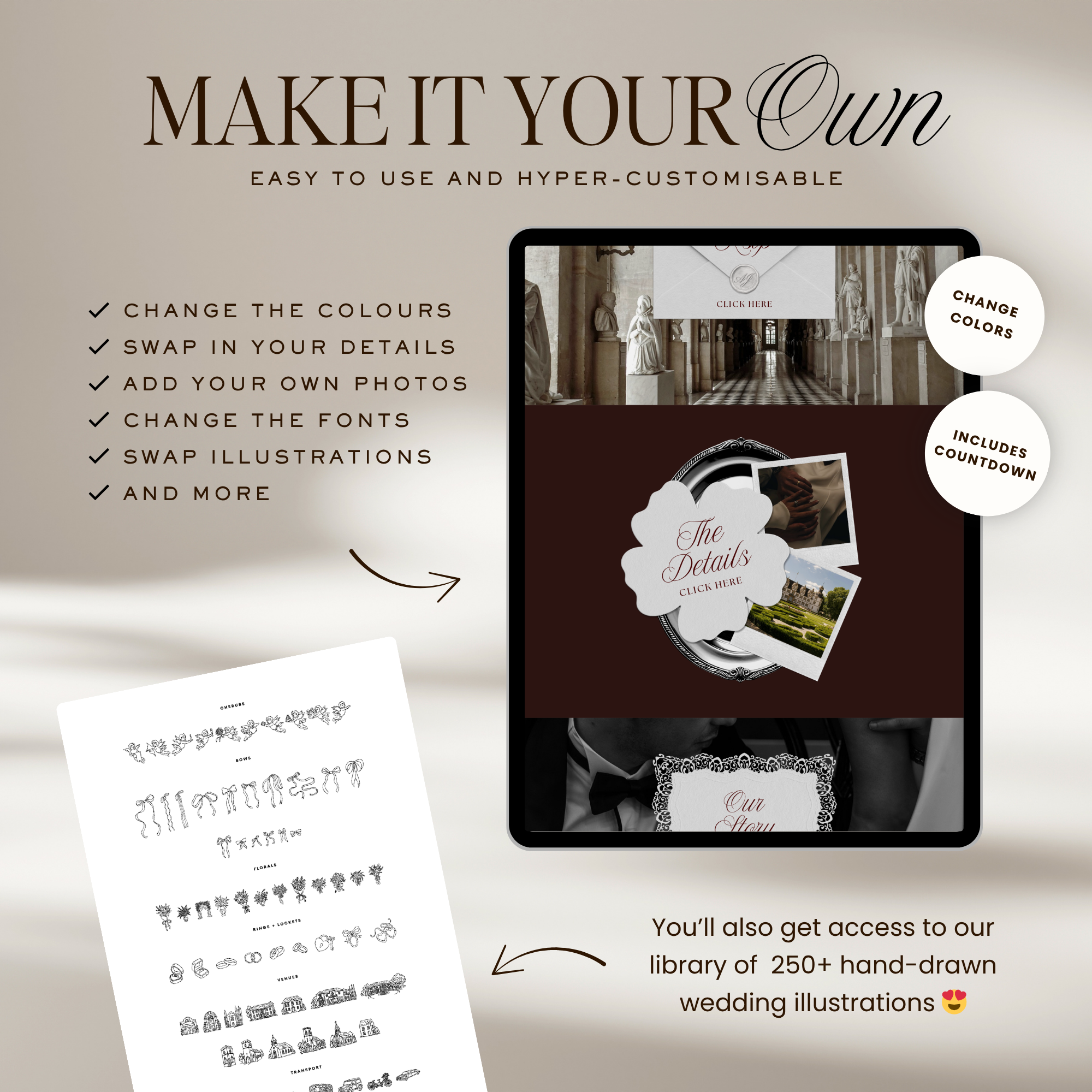 Old Money Wedding Website Template with RSVP (Burgundy)