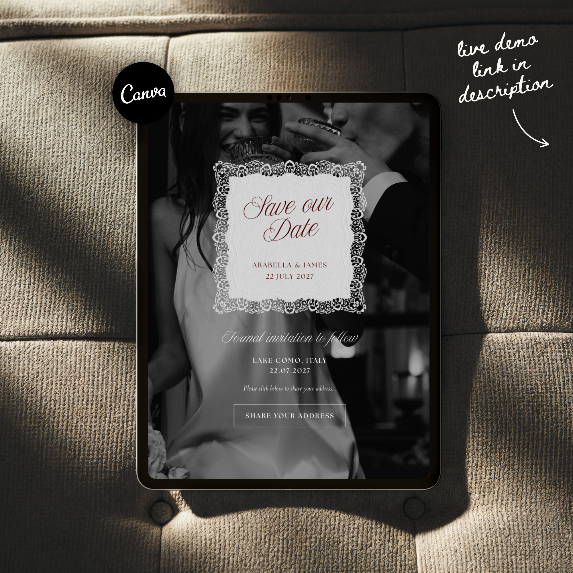 Old Money Save The Date Website Template (Burgundy)