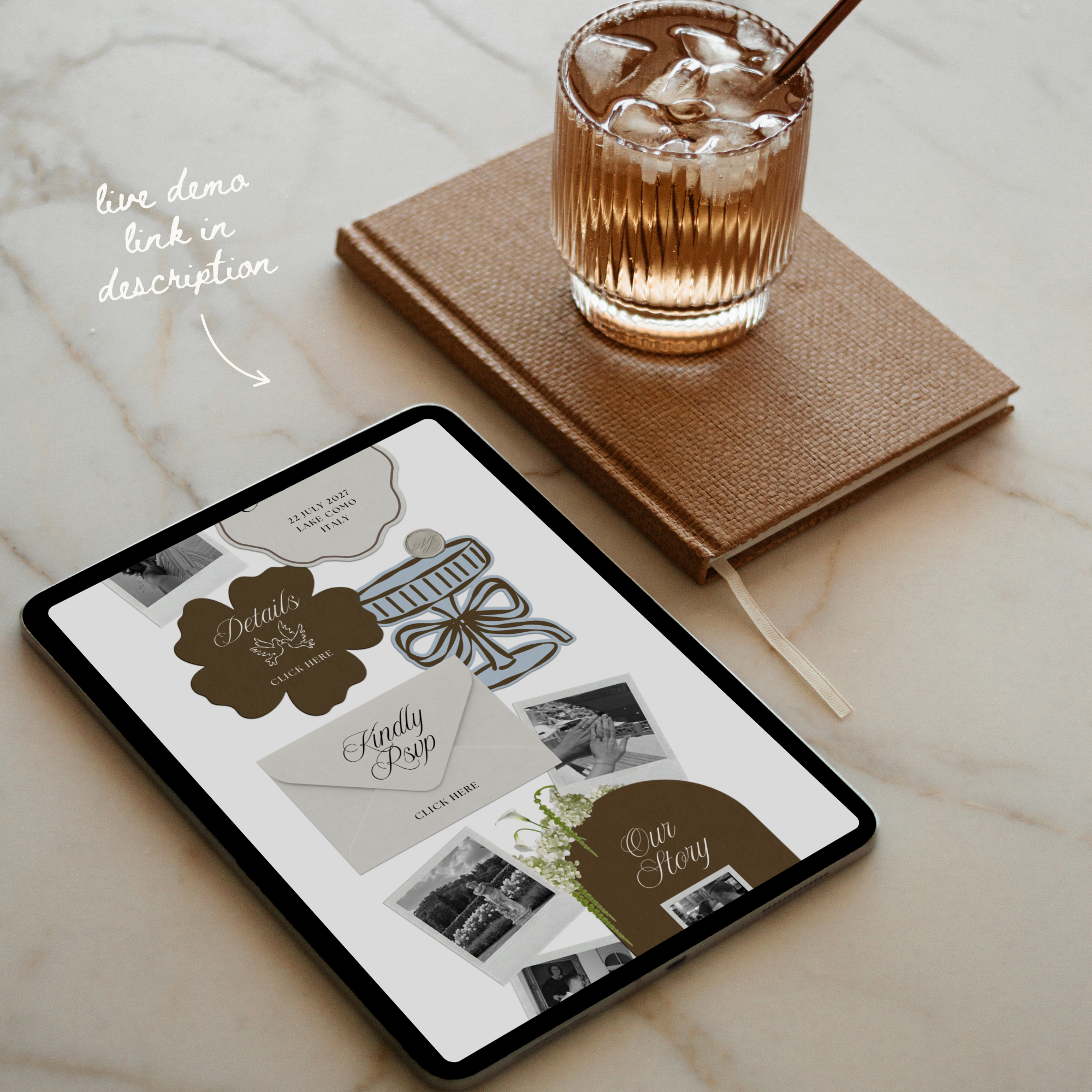 Wedding Website Template with RSVP (Brown & Dusty Blue)