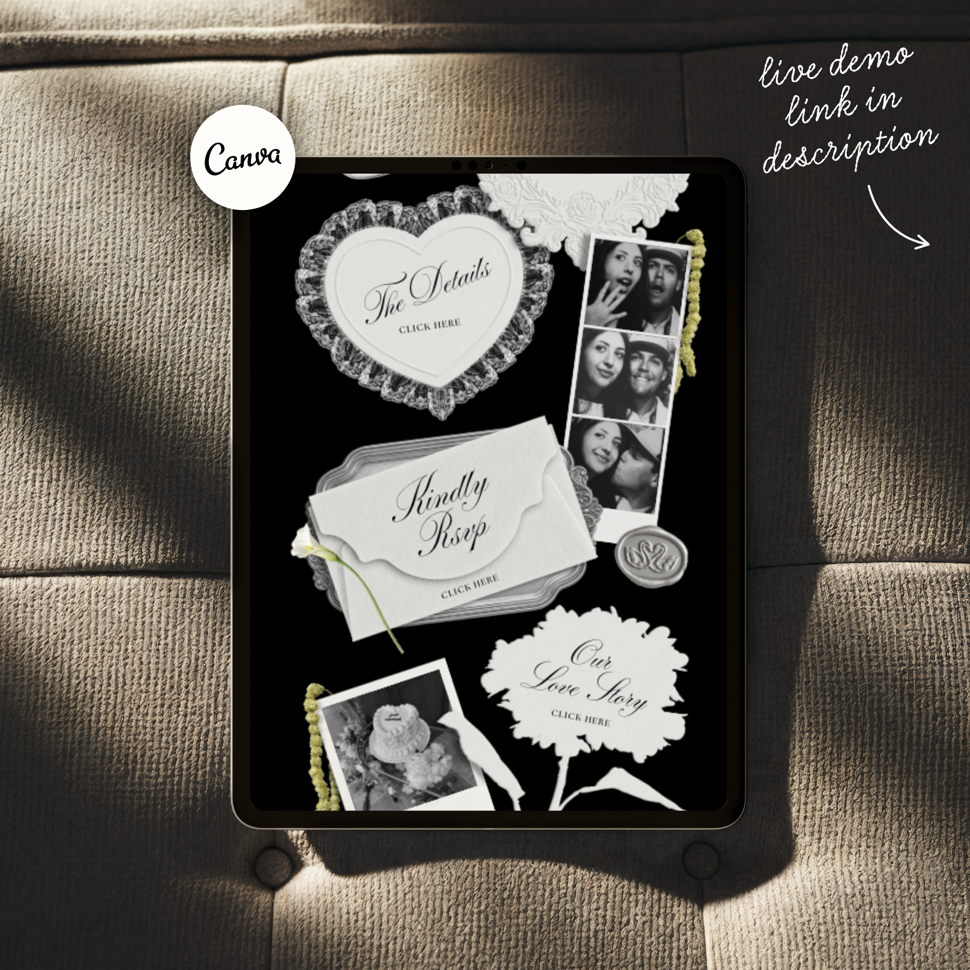 Wedding Website Template with RSVP (Photo Booth 01 - Black)