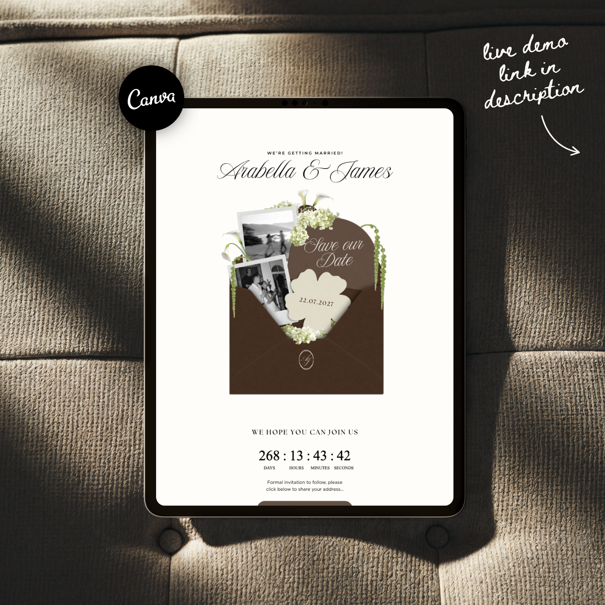 Save The Date Wedding Website Template (Brown & Ivory)