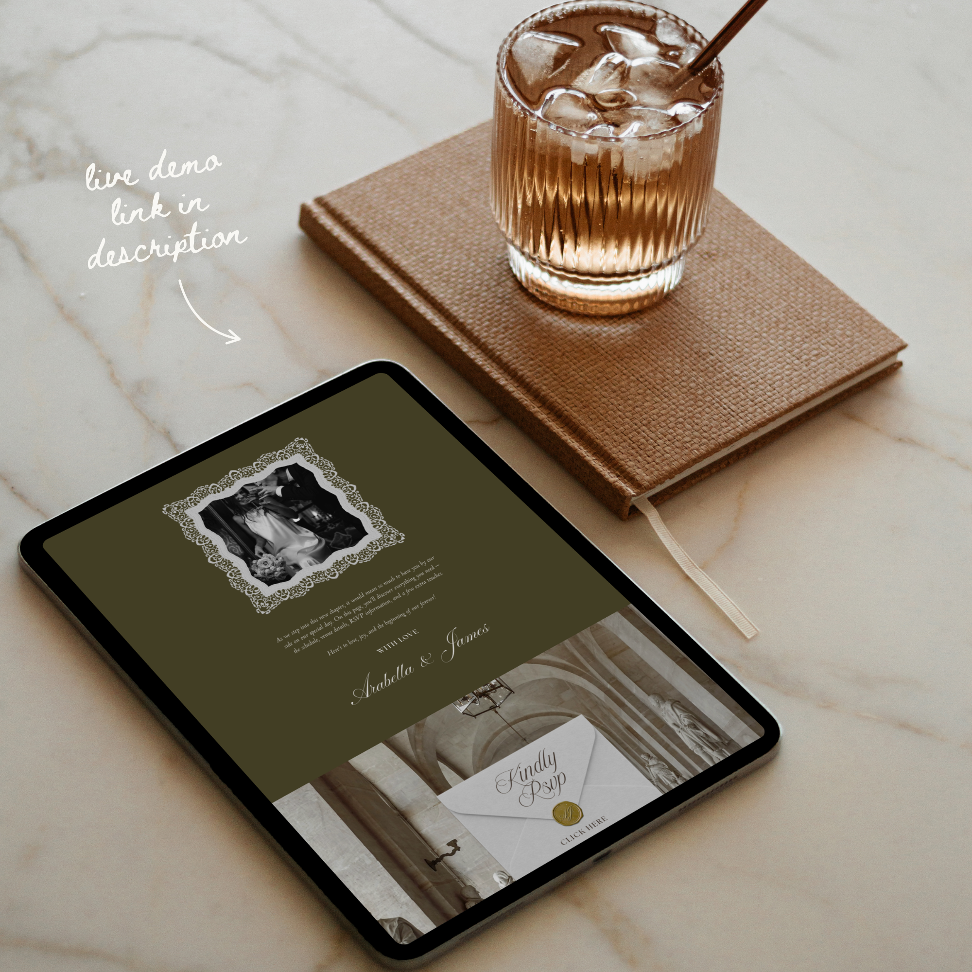 Old Money Wedding Website Template with RSVP (Olive)