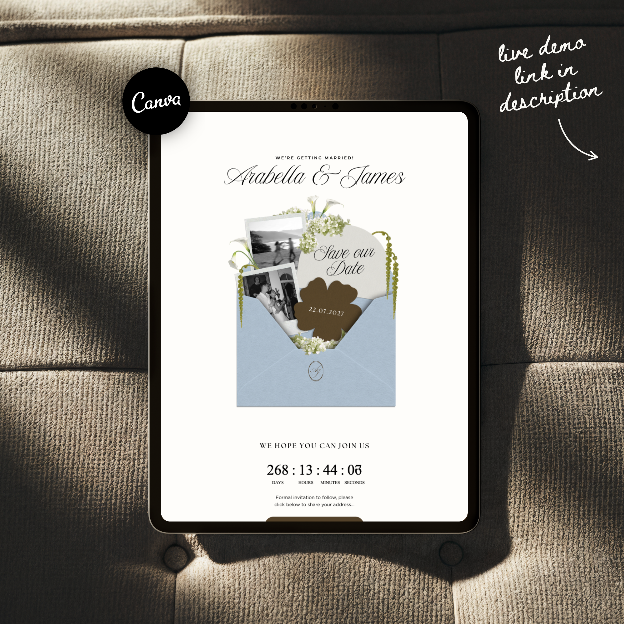 Save The Date Wedding Website Template (Brown & Dusty Blue)