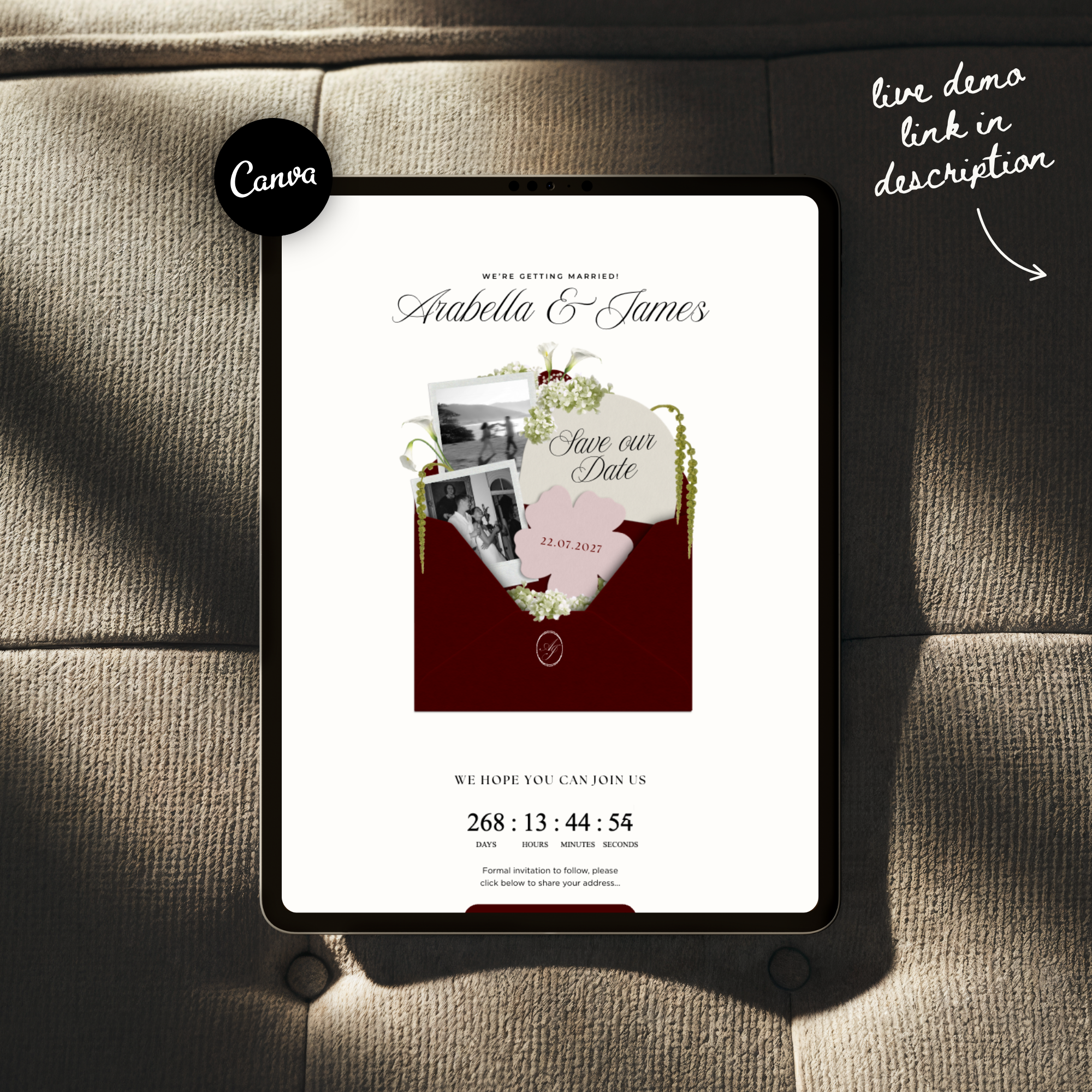 Save The Date Wedding Website Template (Burgundy & Ivory)