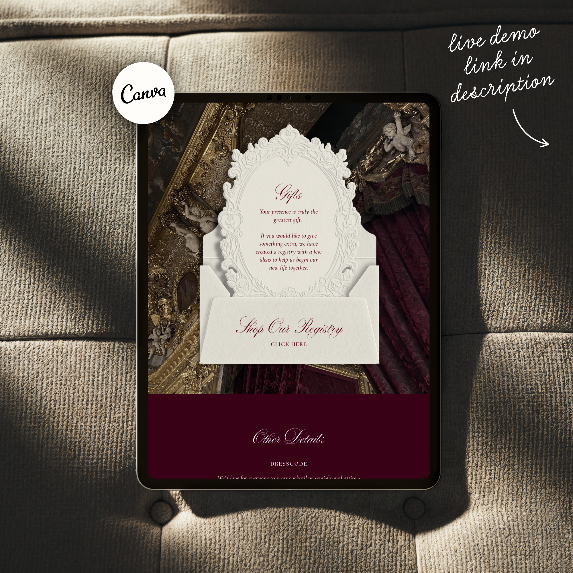 Wedding Website Template with RSVP (Photo Booth 01 - Burgundy)