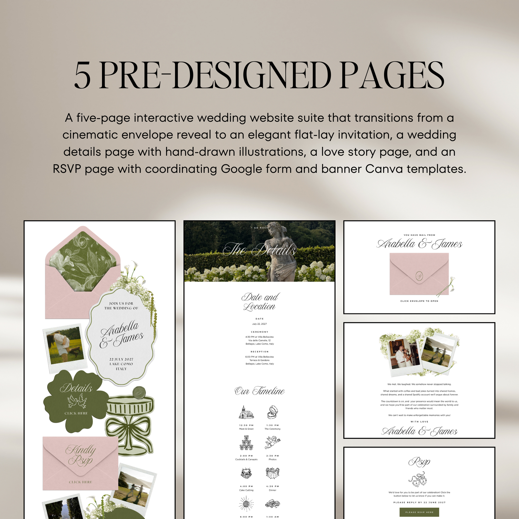 Wedding Website Template with RSVP (Pink & Green)