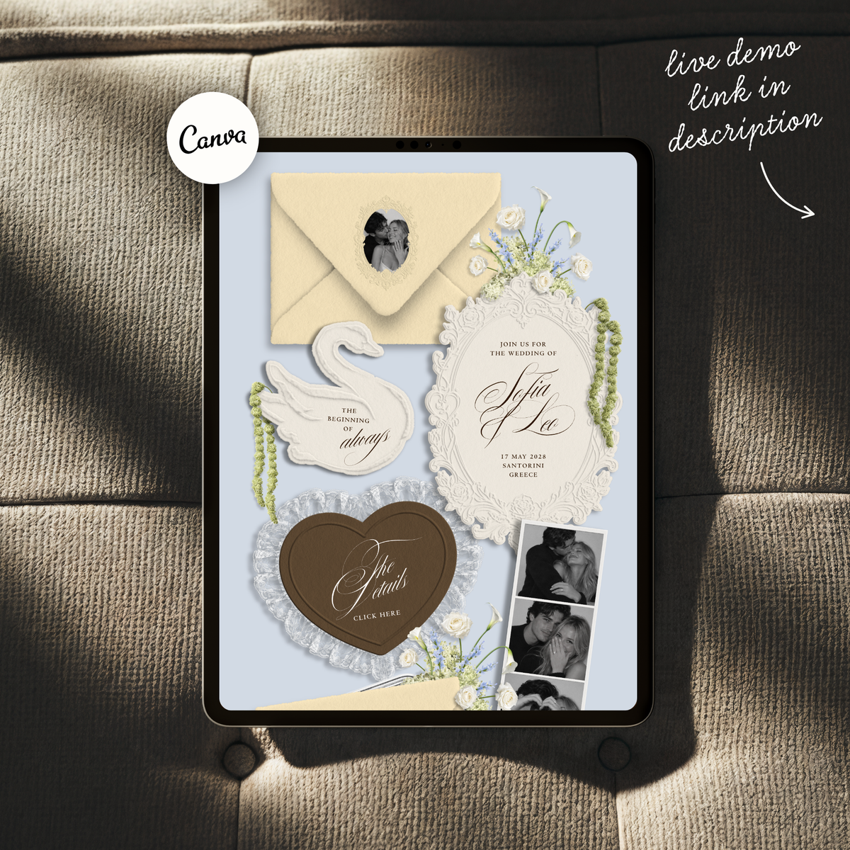 Wedding Website Template with RSVP (Envelope 05 - yellow, blue + brown)
