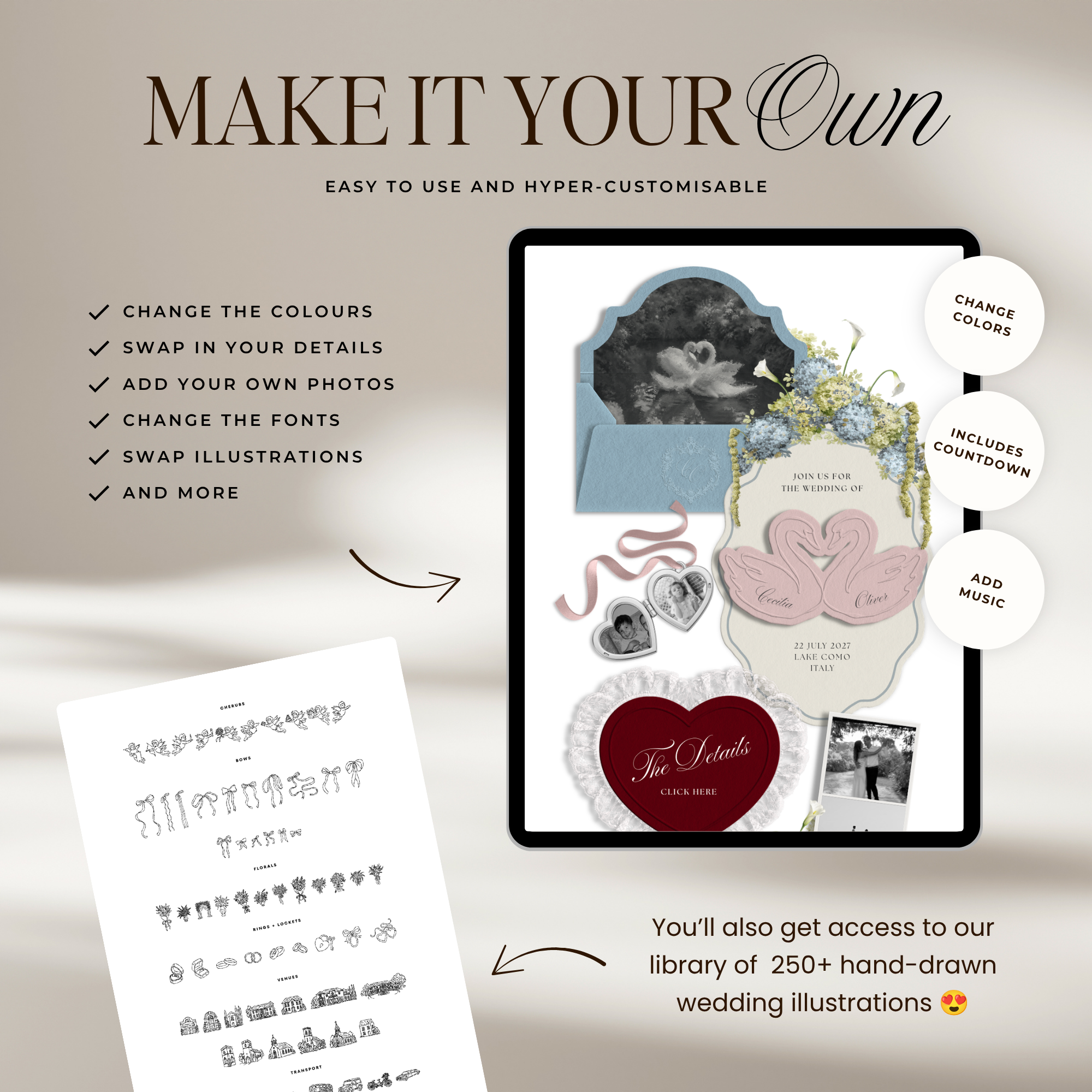 Wedding Website Template with RSVP (Envelope 04 - Blue & Pink)