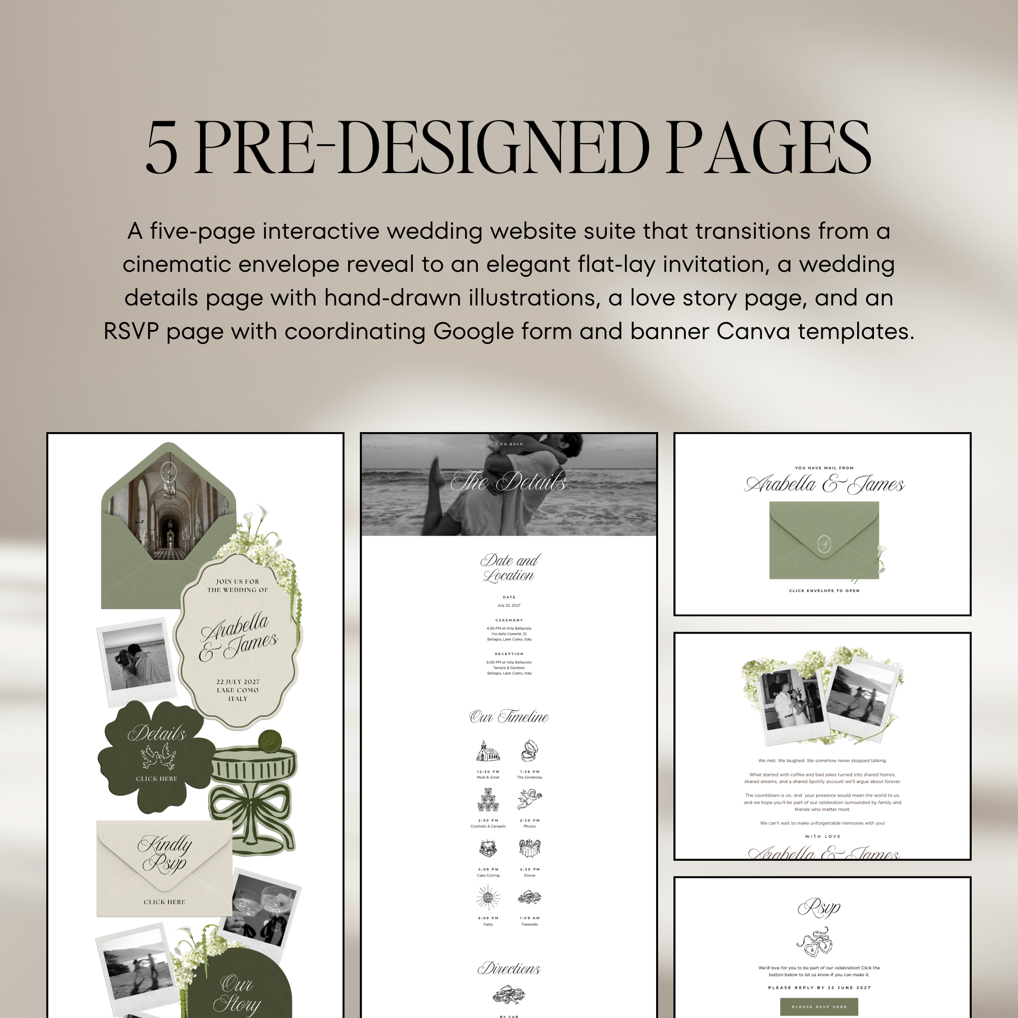Wedding Website Template with RSVP (Sage & Ivory)