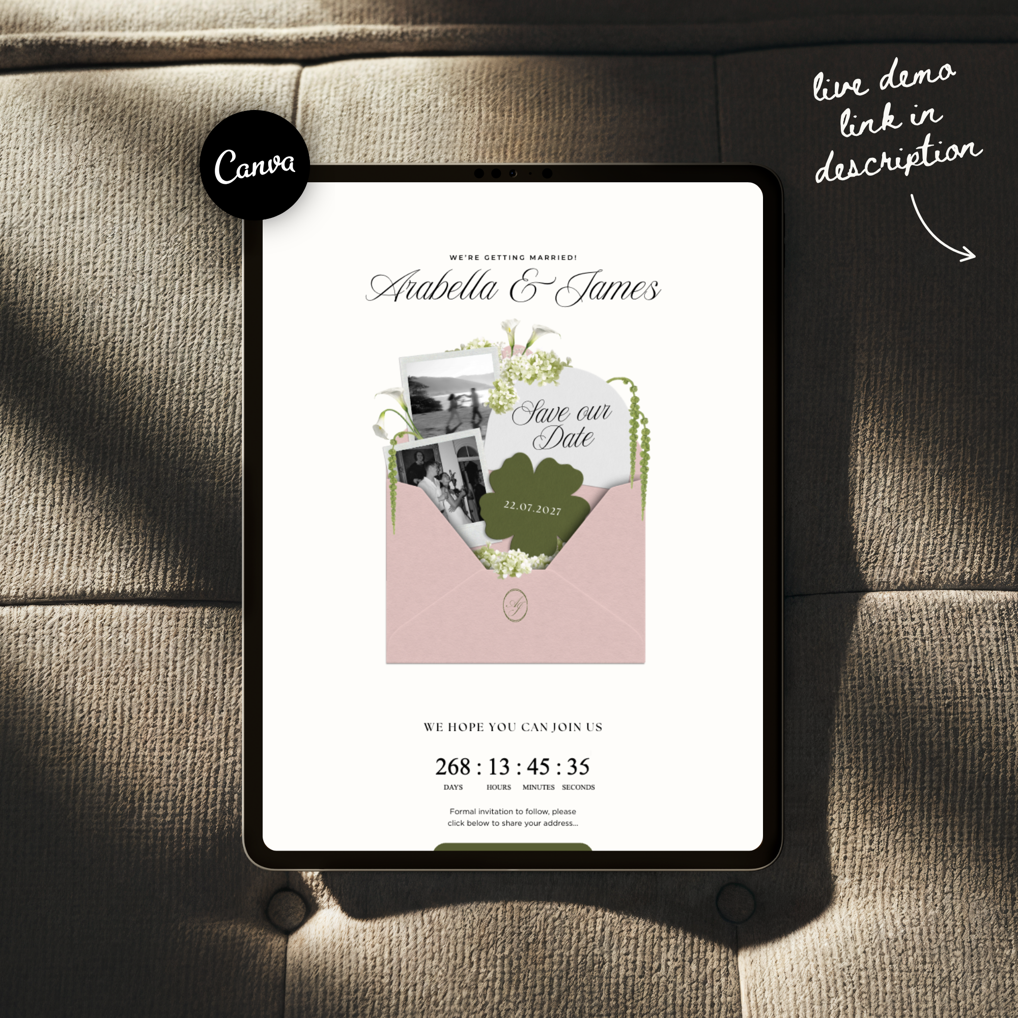 Save The Date Wedding Website Template (Pink & Green)