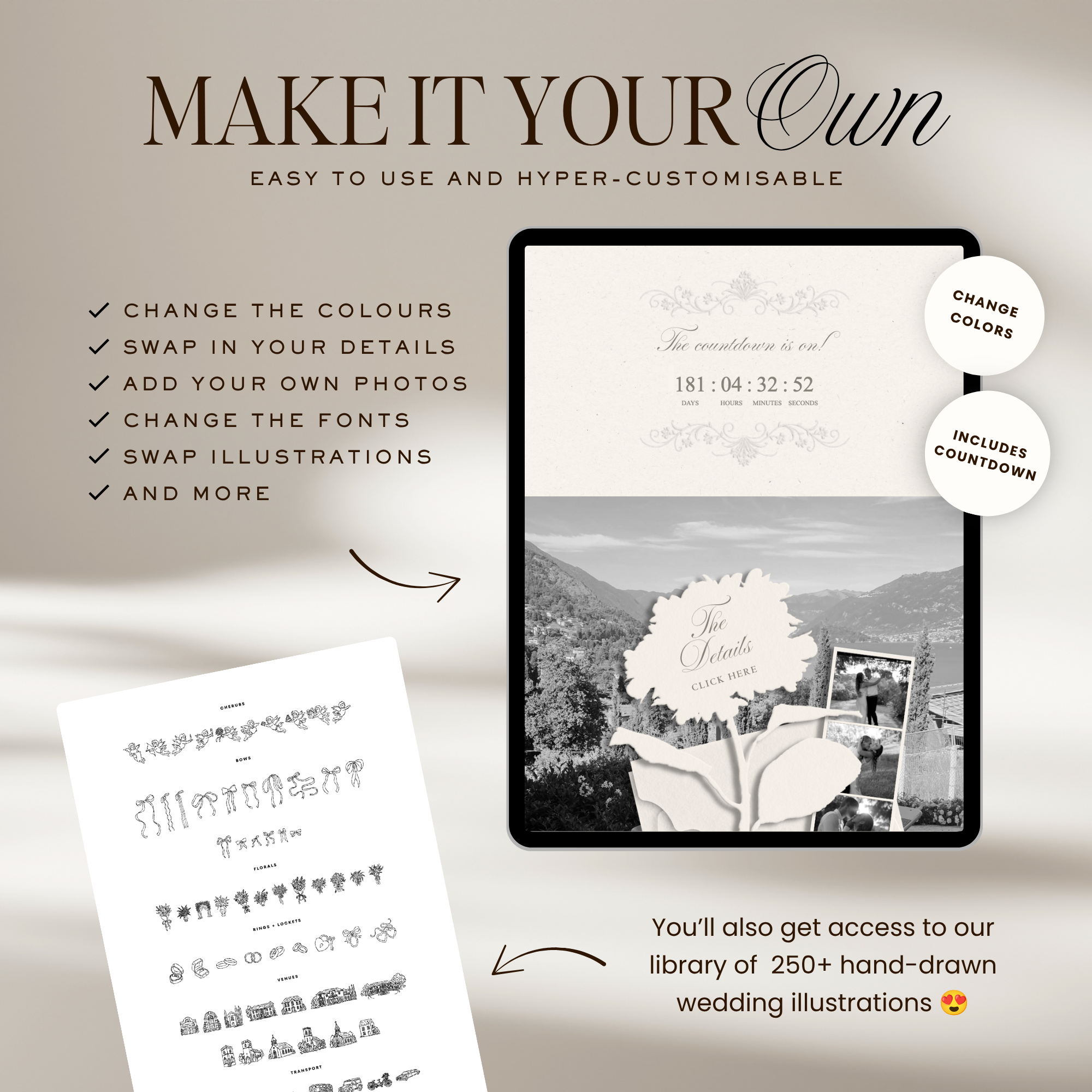 Heirloom Lace & Swan Wedding Website Template with RSVP (Ivory 02)