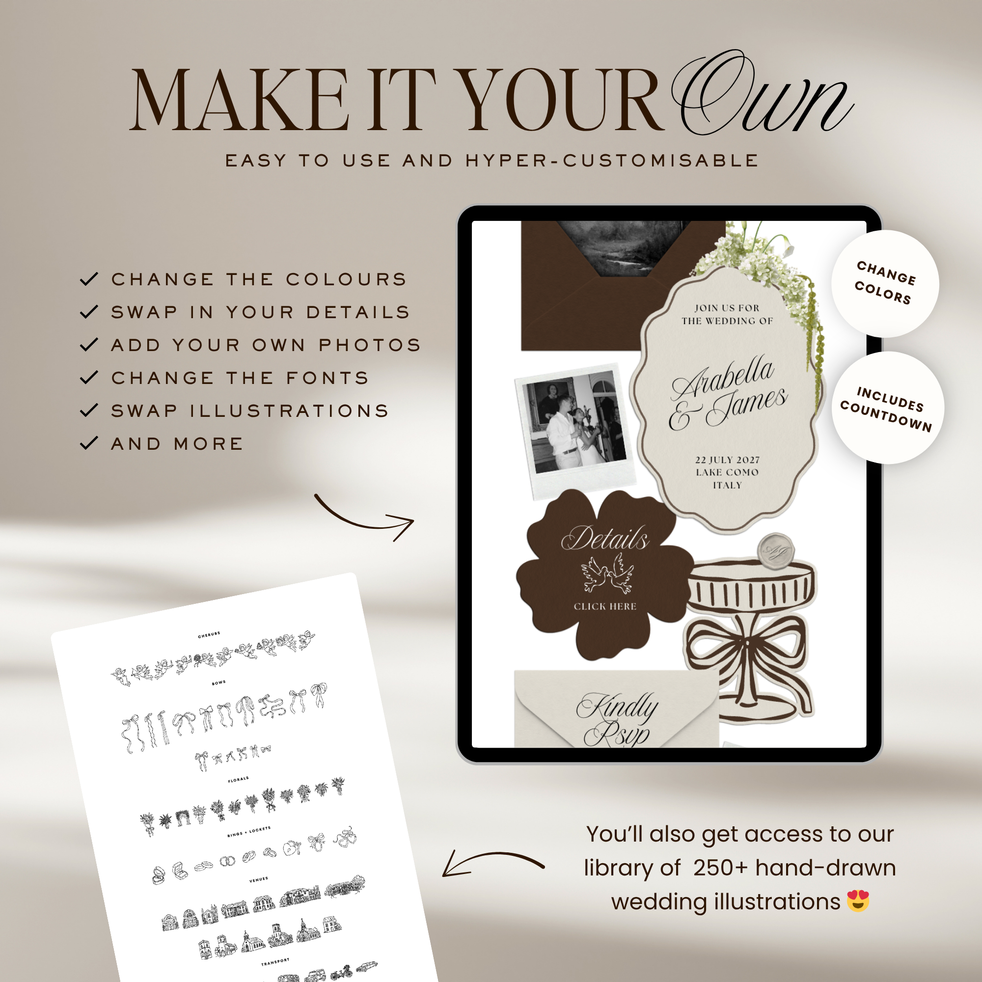 Wedding Website Template with RSVP (Brown & Ivory)
