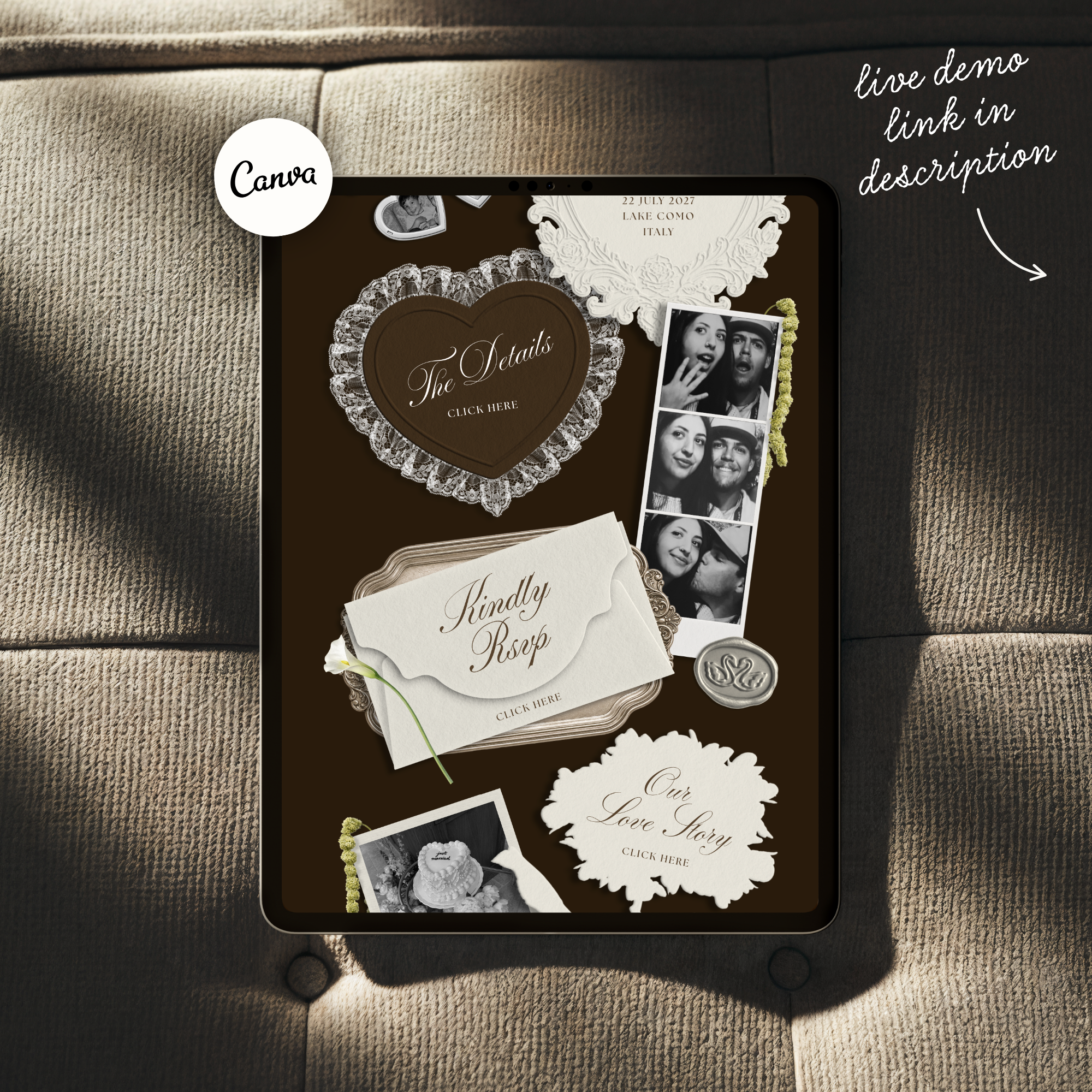 Wedding Website Template with RSVP (Photo Booth 01 - Brown)