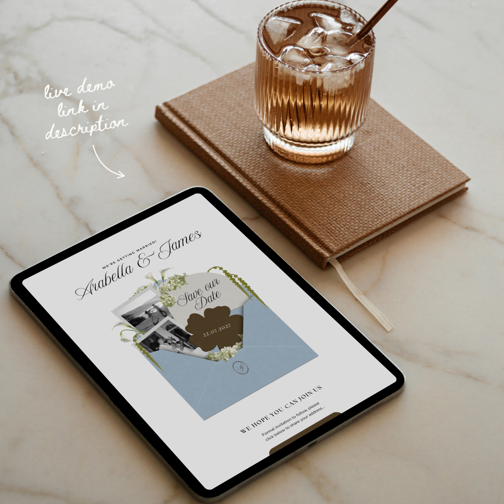 Save The Date Wedding Website Template (Brown & Dusty Blue)