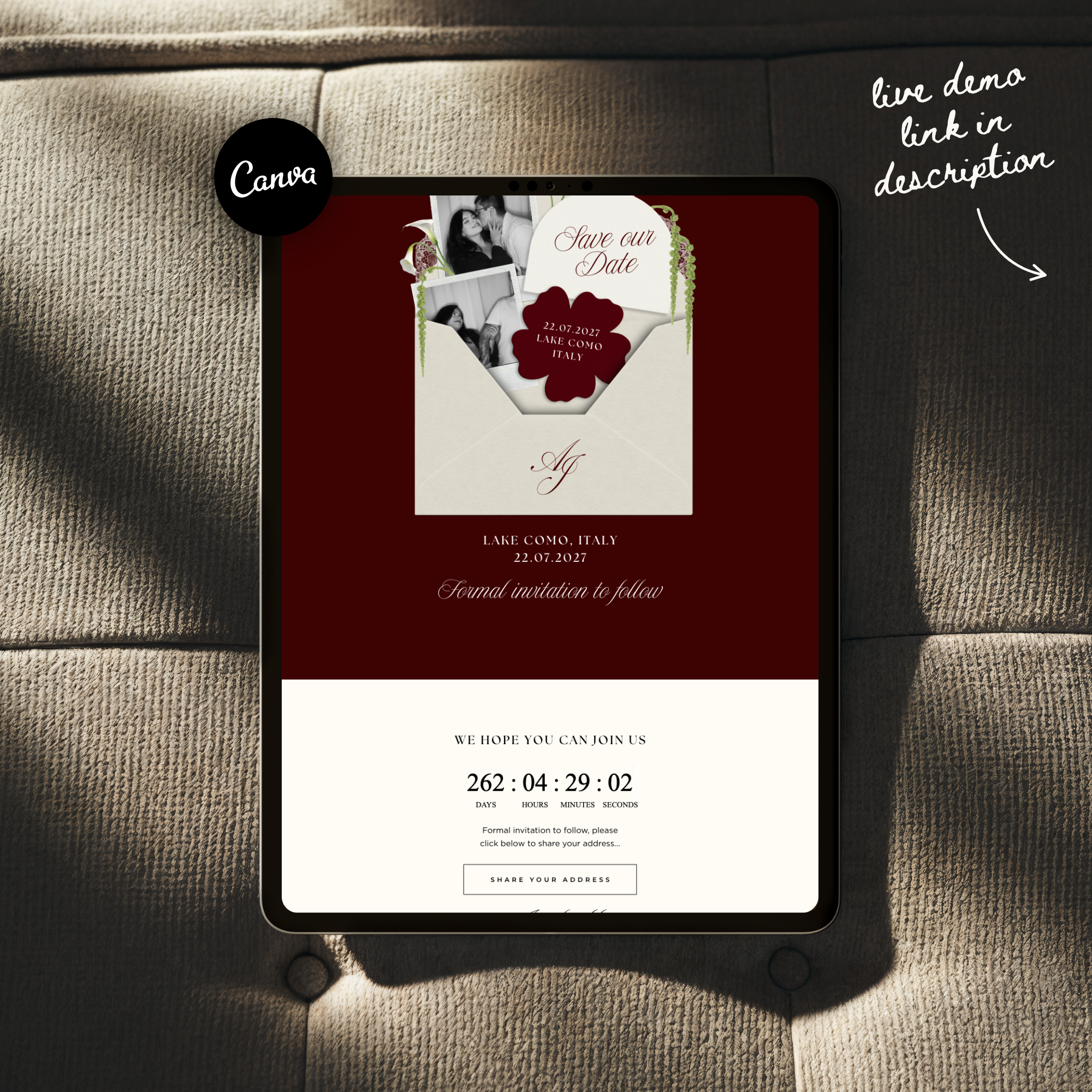 Old Money Save The Date Website Template (Burgundy)