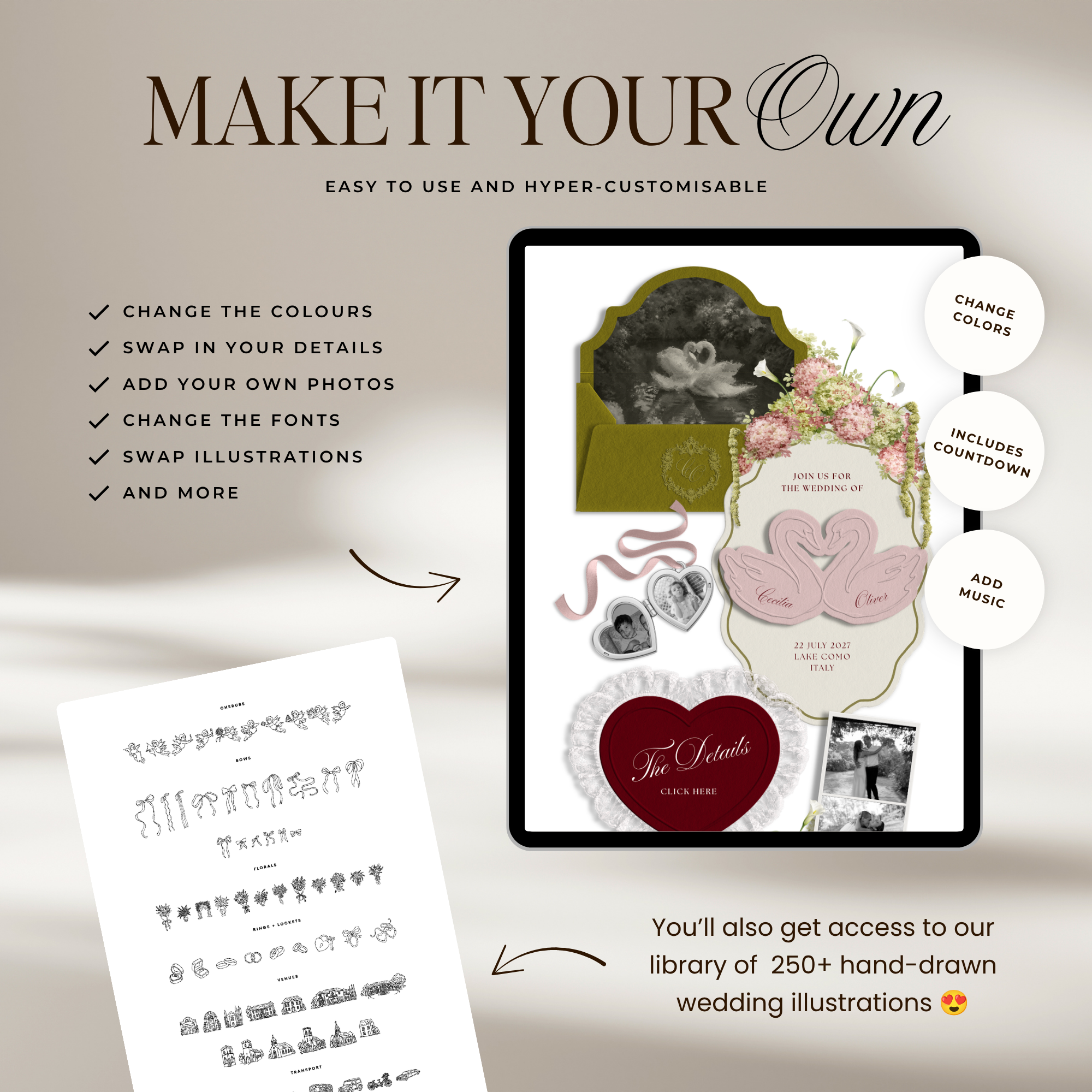 Wedding Website Template with RSVP (Envelope 04 - Olive Green & Burgundy)