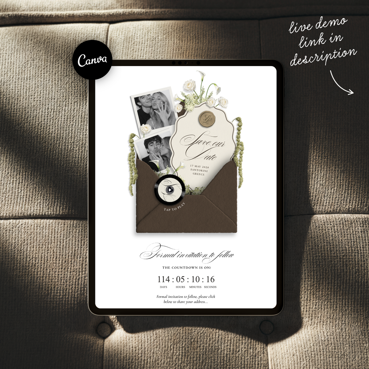 Save The Date Wedding Website Template (Envelope 06 - Brown + Ivory)