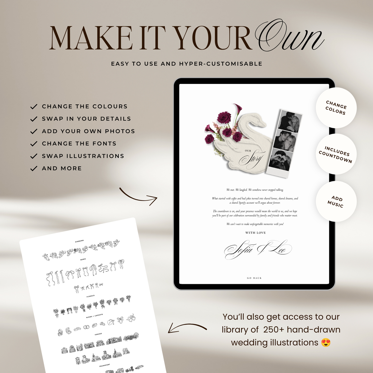 Wedding Website Template with RSVP (Envelope 06 - Chartreuse, Pink + Burgundy)