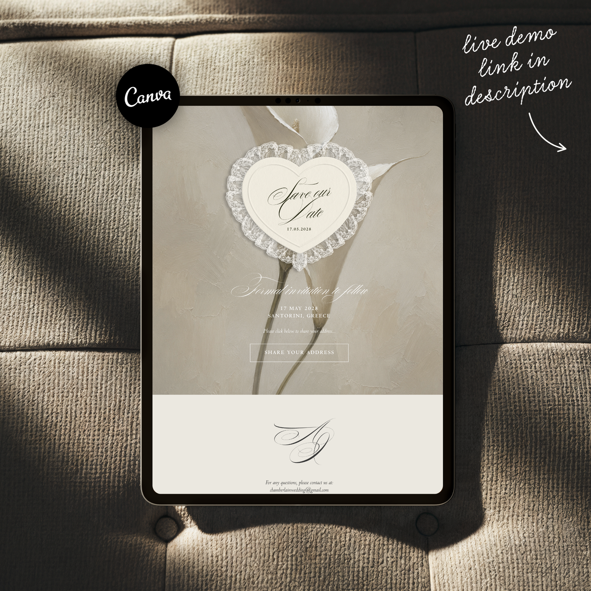 Lace Heart Save The Date Website Template (Lace 0201)