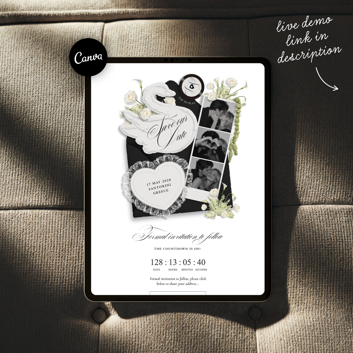 Save The Date Wedding Website Template (Envelope 05 - Black + White)