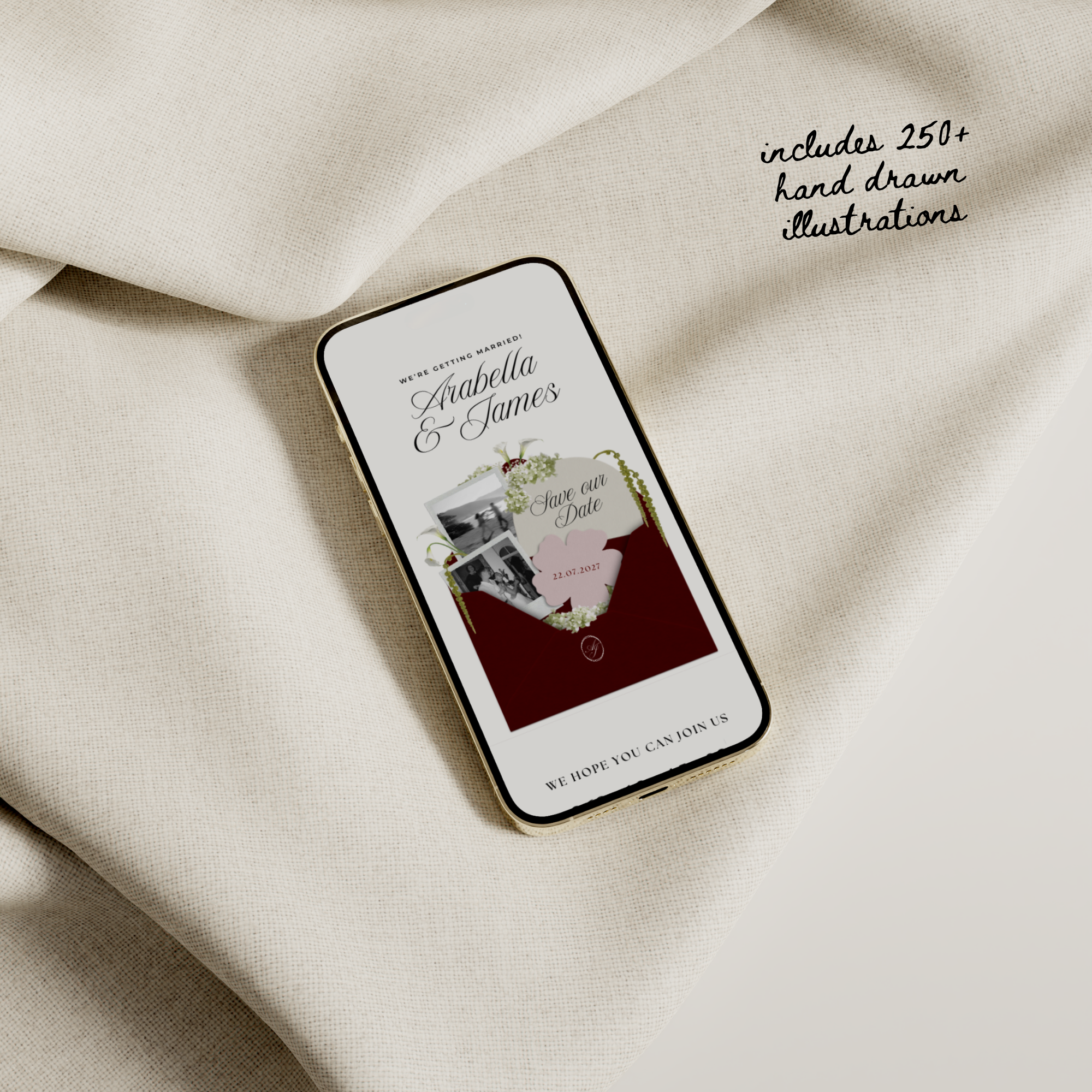 Save The Date Wedding Website Template (Burgundy & Ivory)