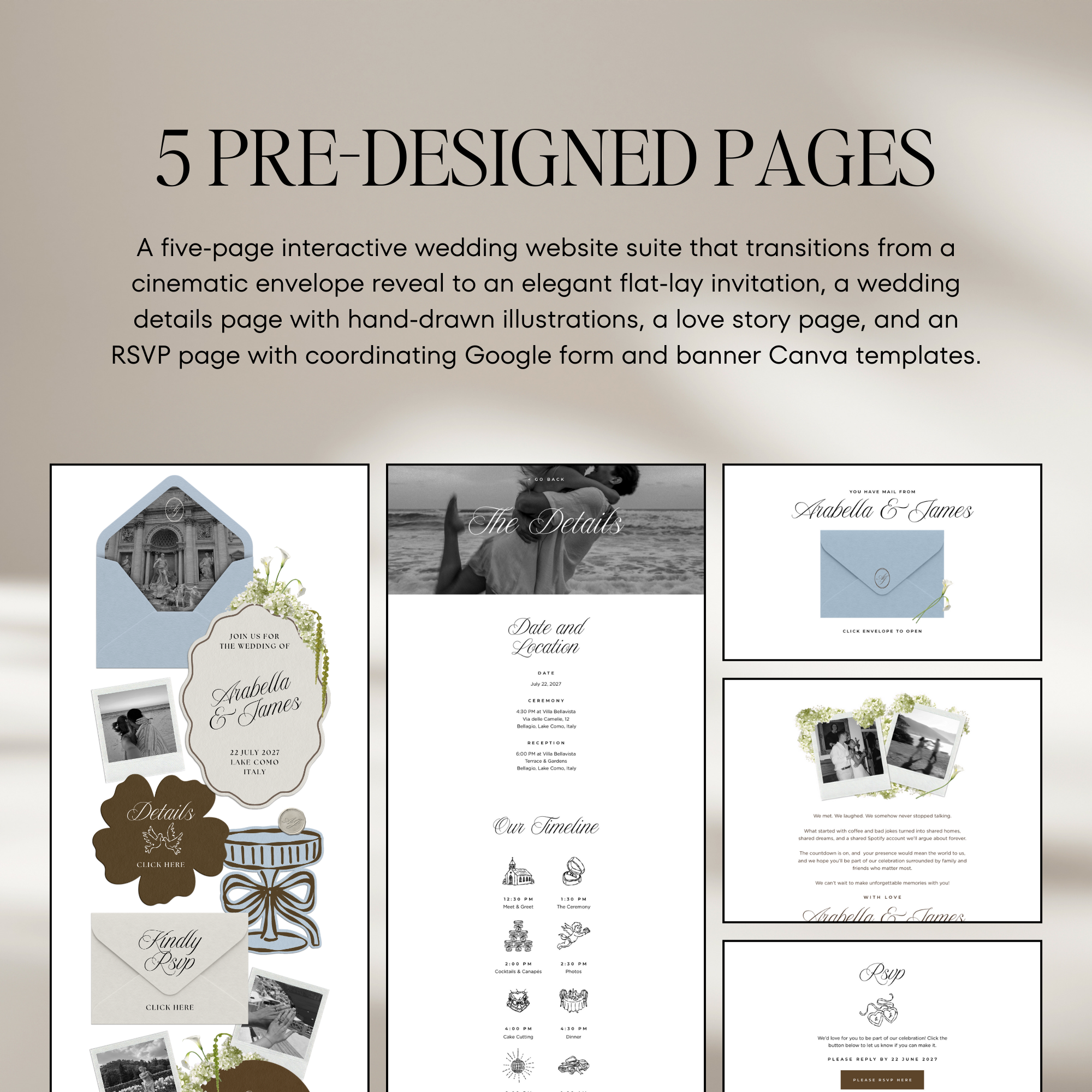Wedding Website Template with RSVP (Brown & Dusty Blue)