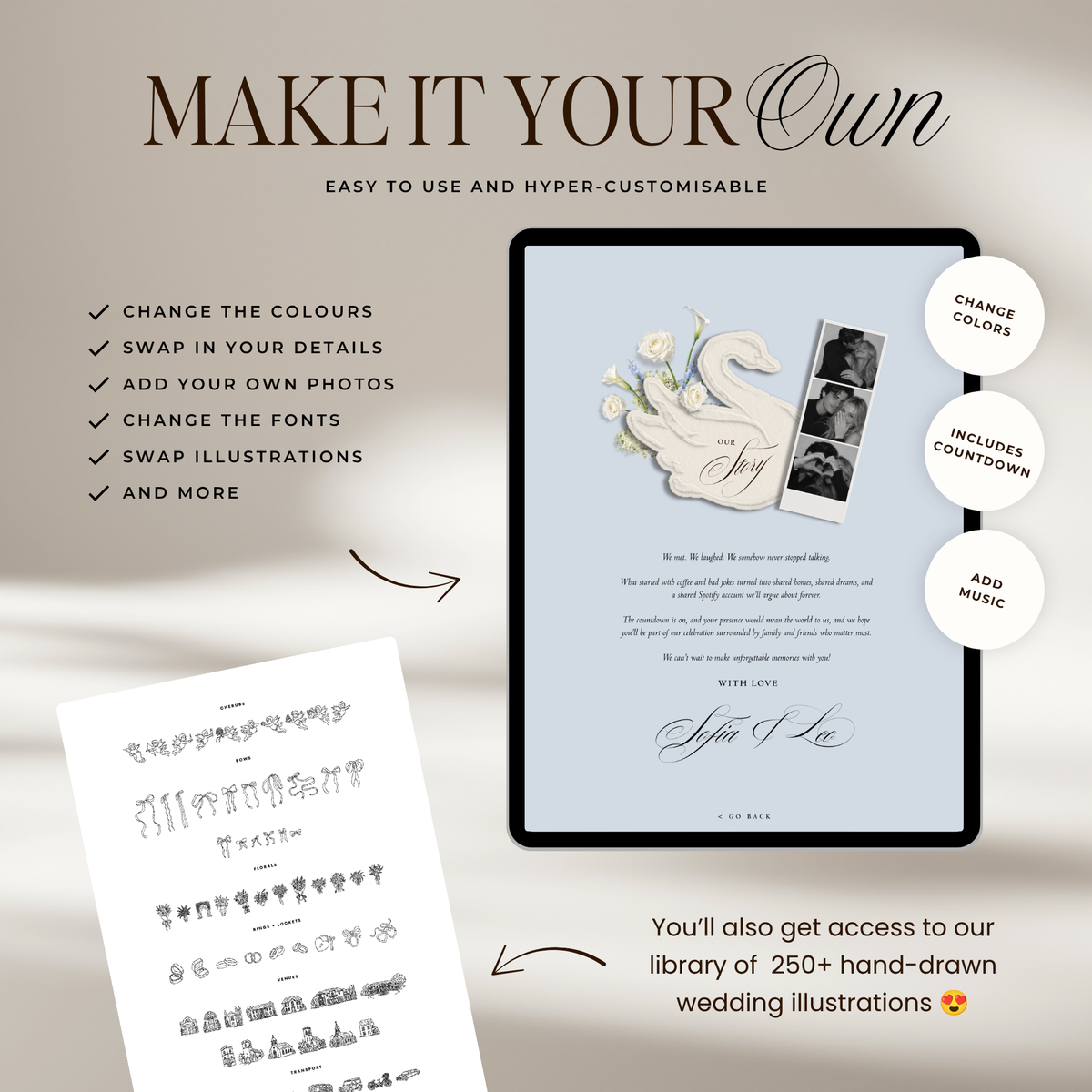 Wedding Website Template with RSVP (Envelope 05 - yellow, blue + brown)