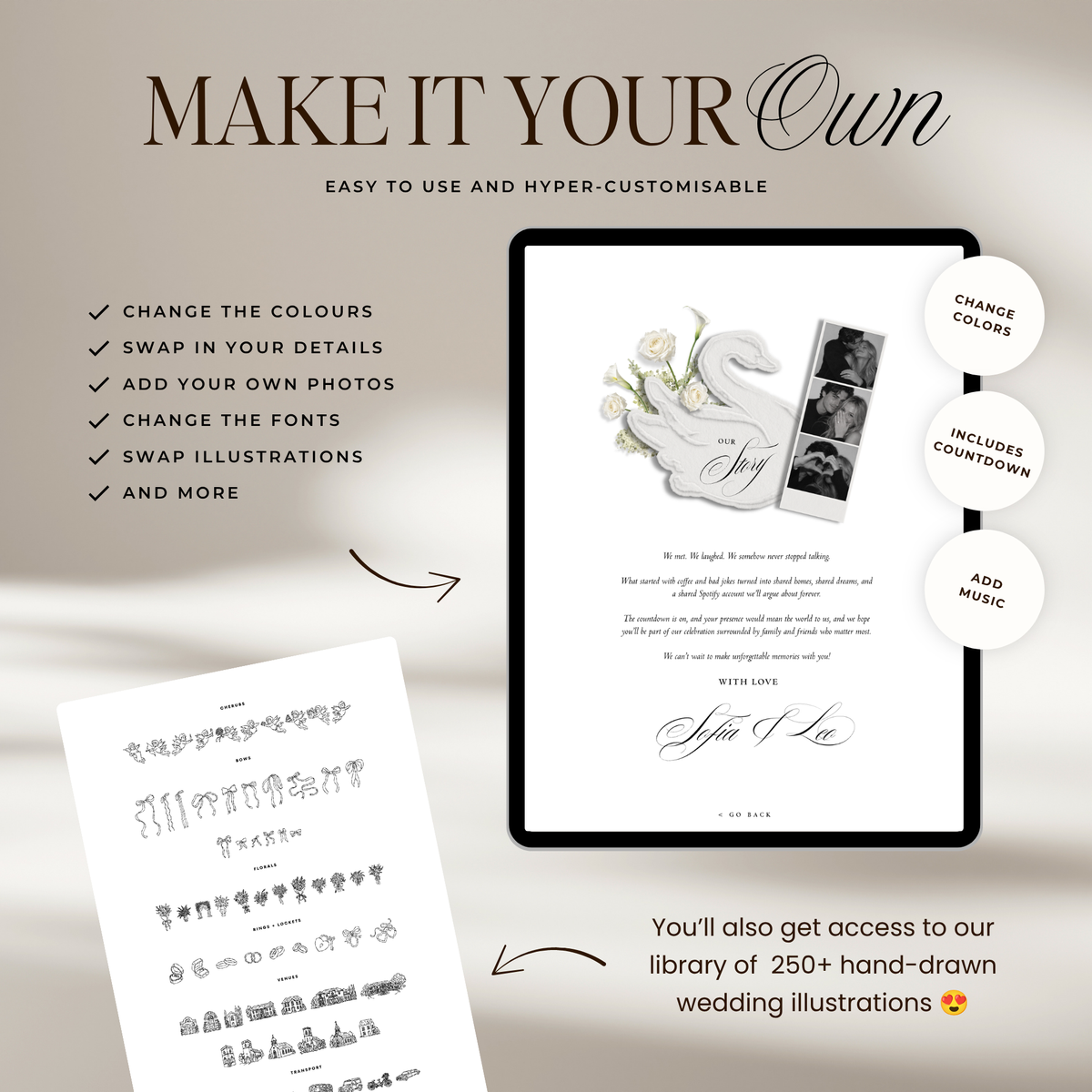Wedding Website Template with RSVP (Envelope 05 - Black & White)