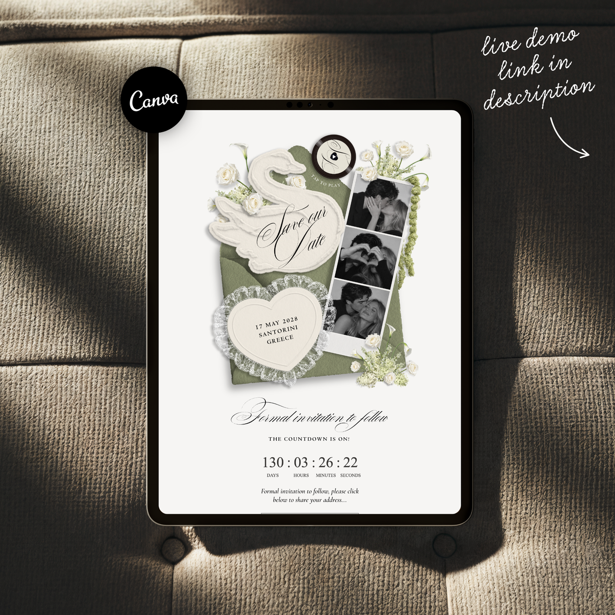 Save The Date Wedding Website Template (Envelope 05 - Sage Green + Ivory)