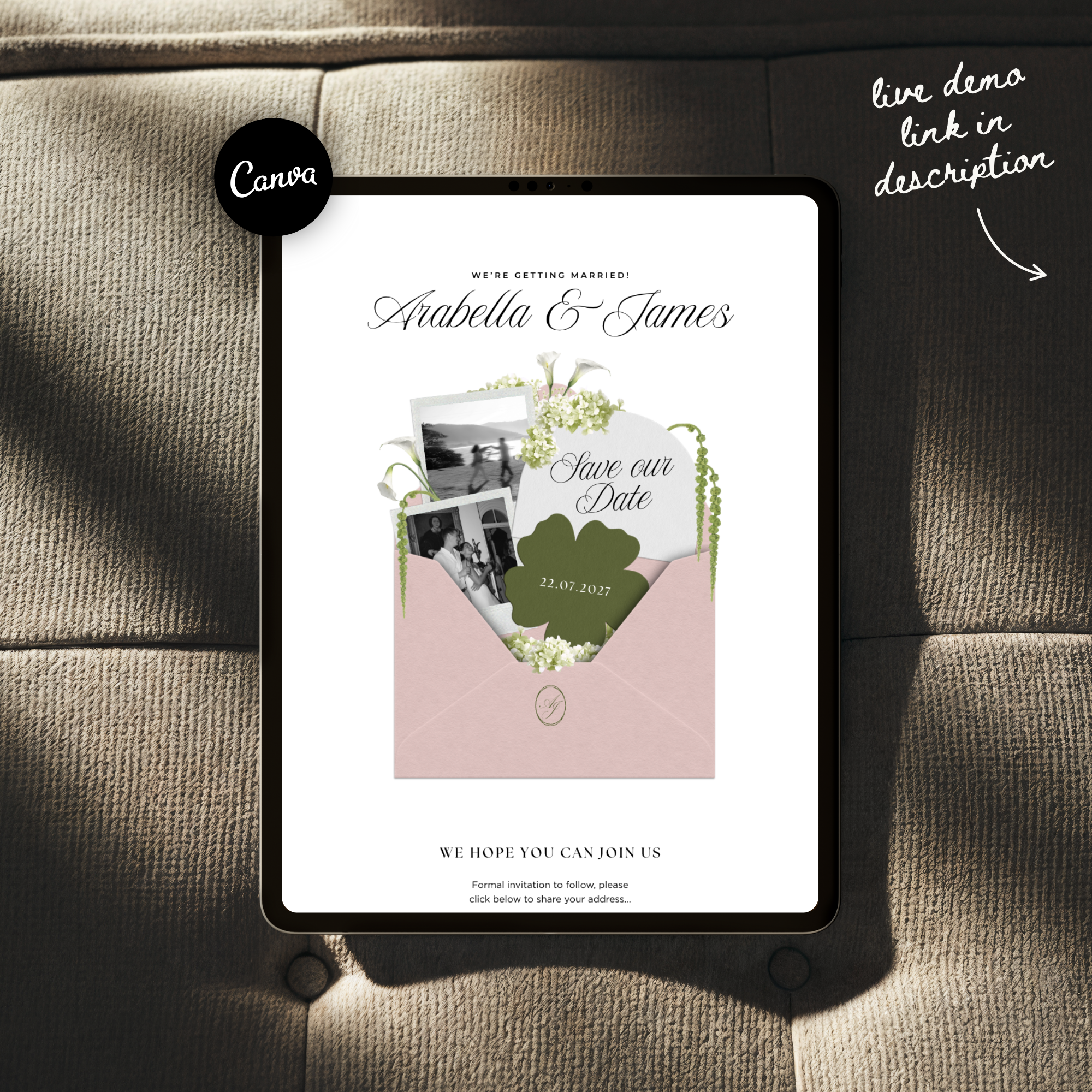 Save The Date Wedding Website Template (Pink & Green)