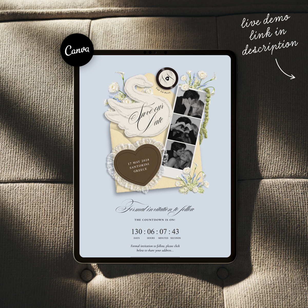 Save The Date Wedding Website Template (Envelope 05 - Yellow, Blue + Brown)
