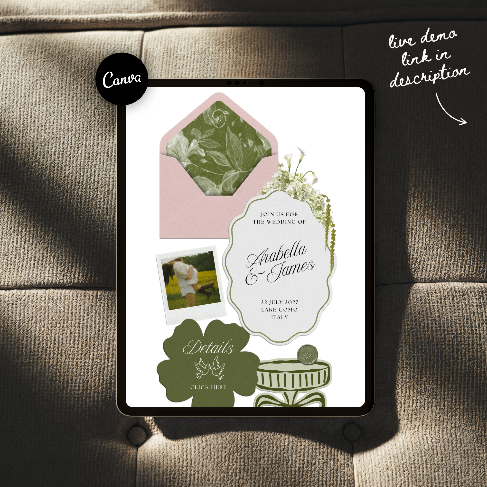 Wedding Website Template with RSVP (Pink & Green)