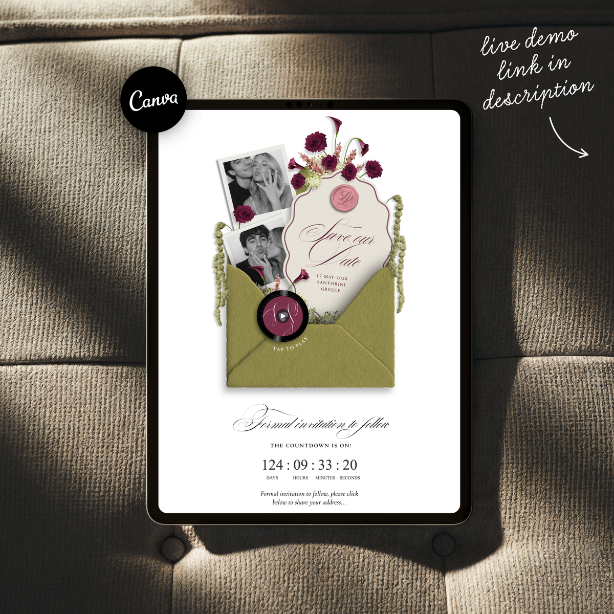 Save The Date Wedding Website Template (Envelope 06 - Chartreuse, Pink + Burgundy)