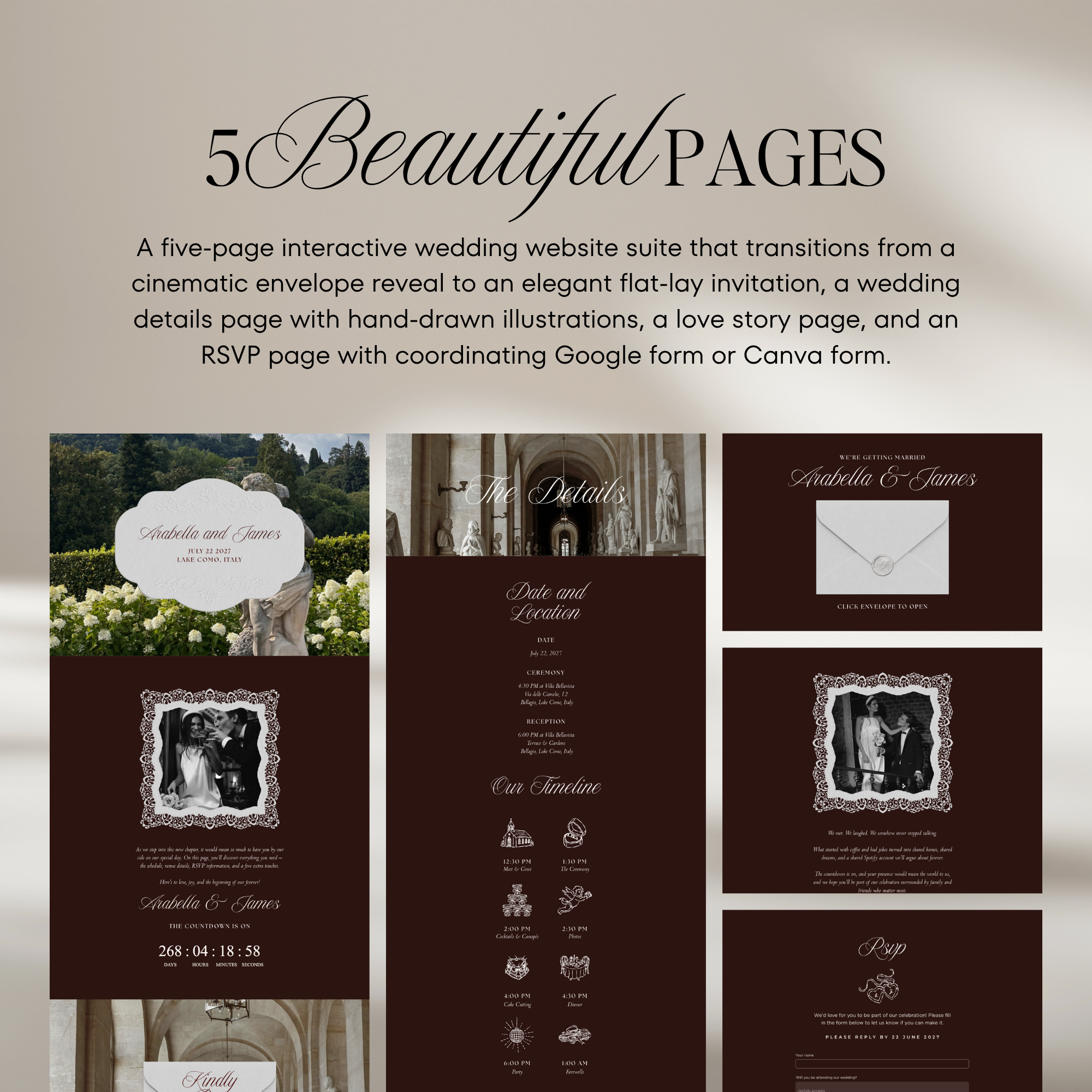 Old Money Wedding Website Template with RSVP (Burgundy)