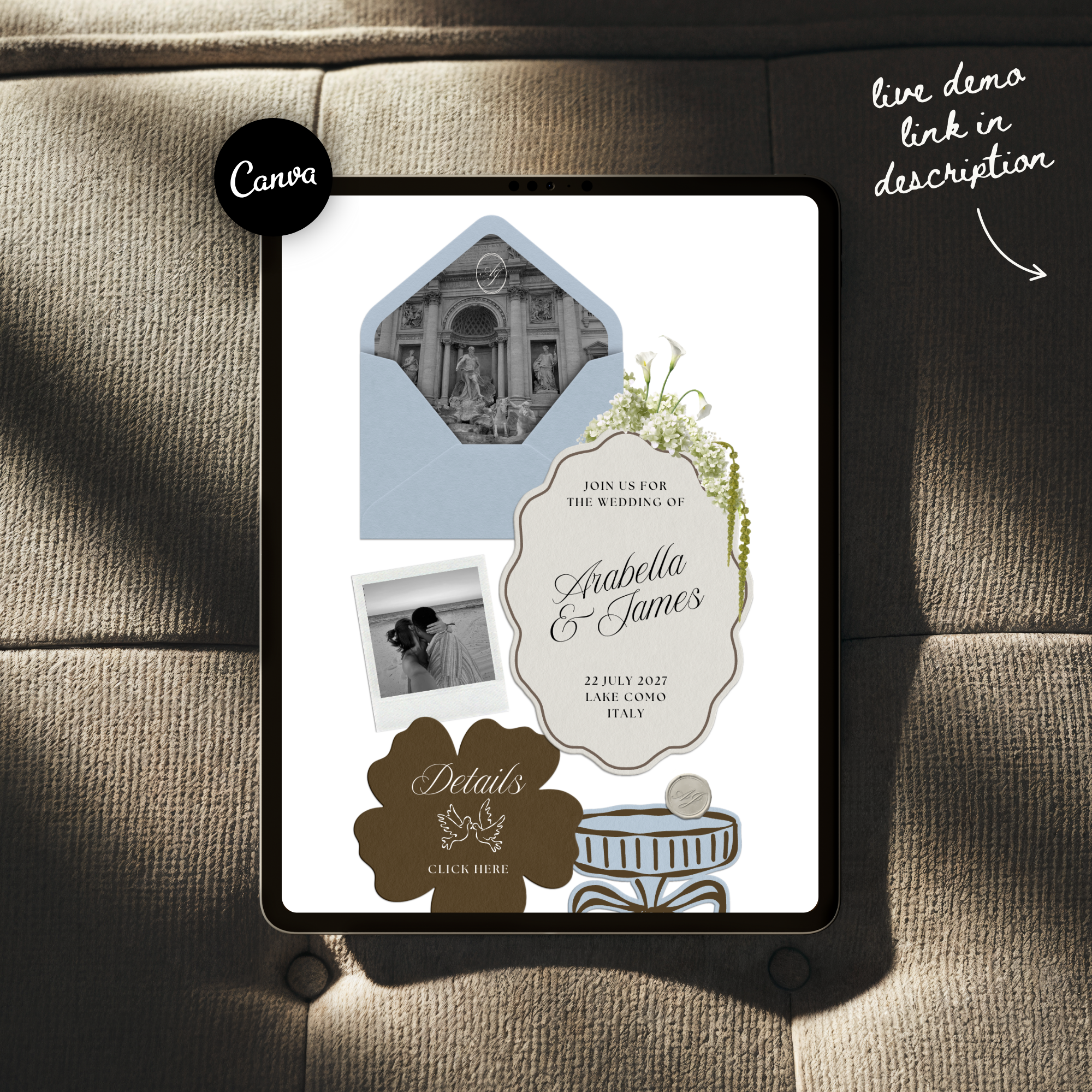 Wedding Website Template with RSVP (Brown & Dusty Blue)