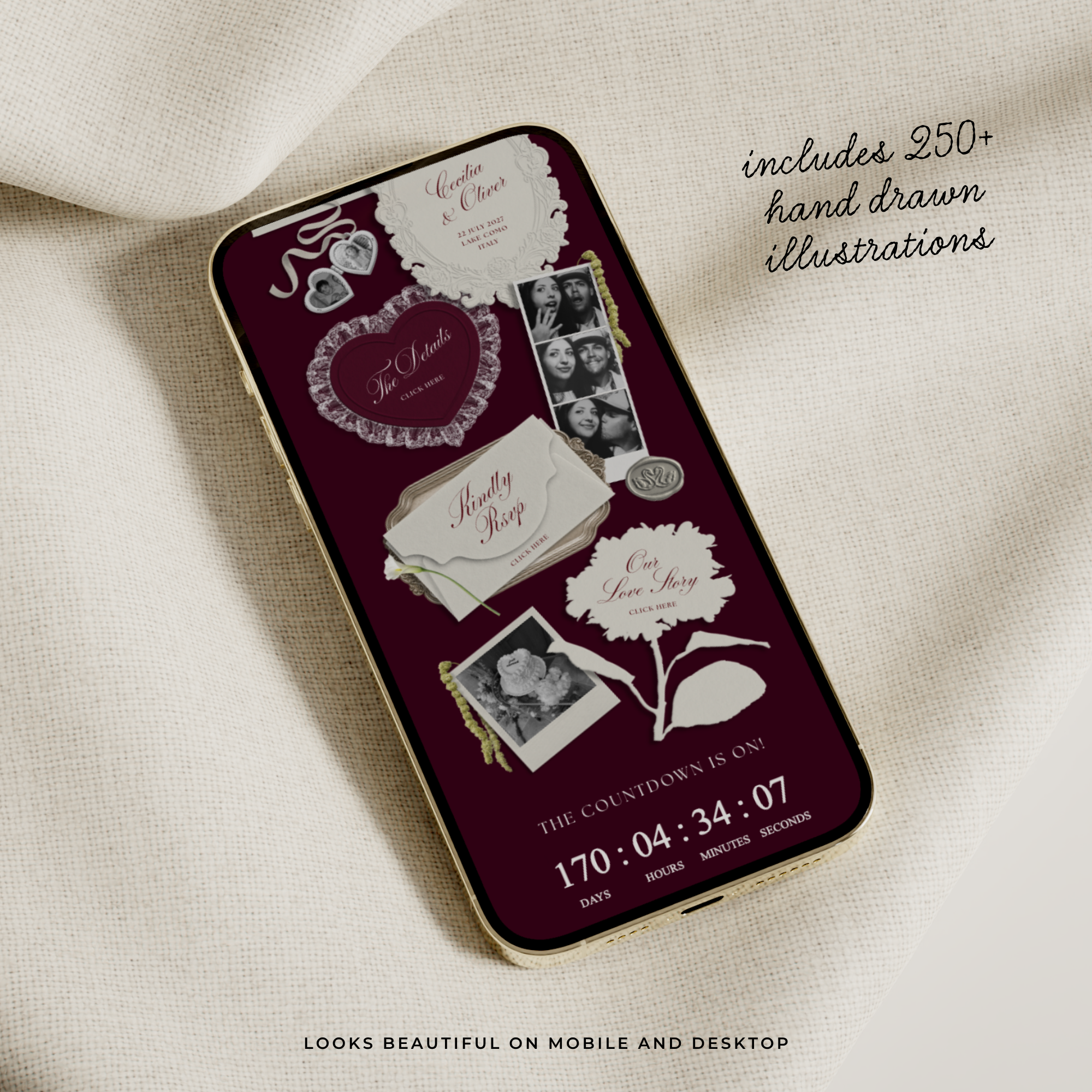 Wedding Website Template with RSVP (Photo Booth 01 - Burgundy)