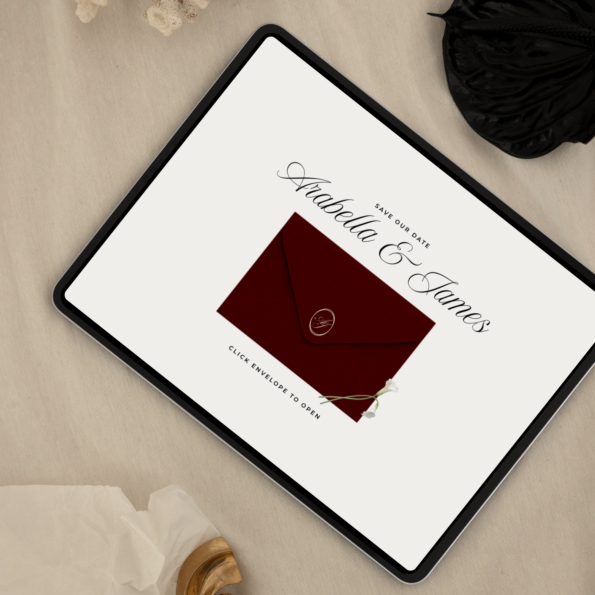 Save The Date Wedding Website Template (Burgundy & Ivory)