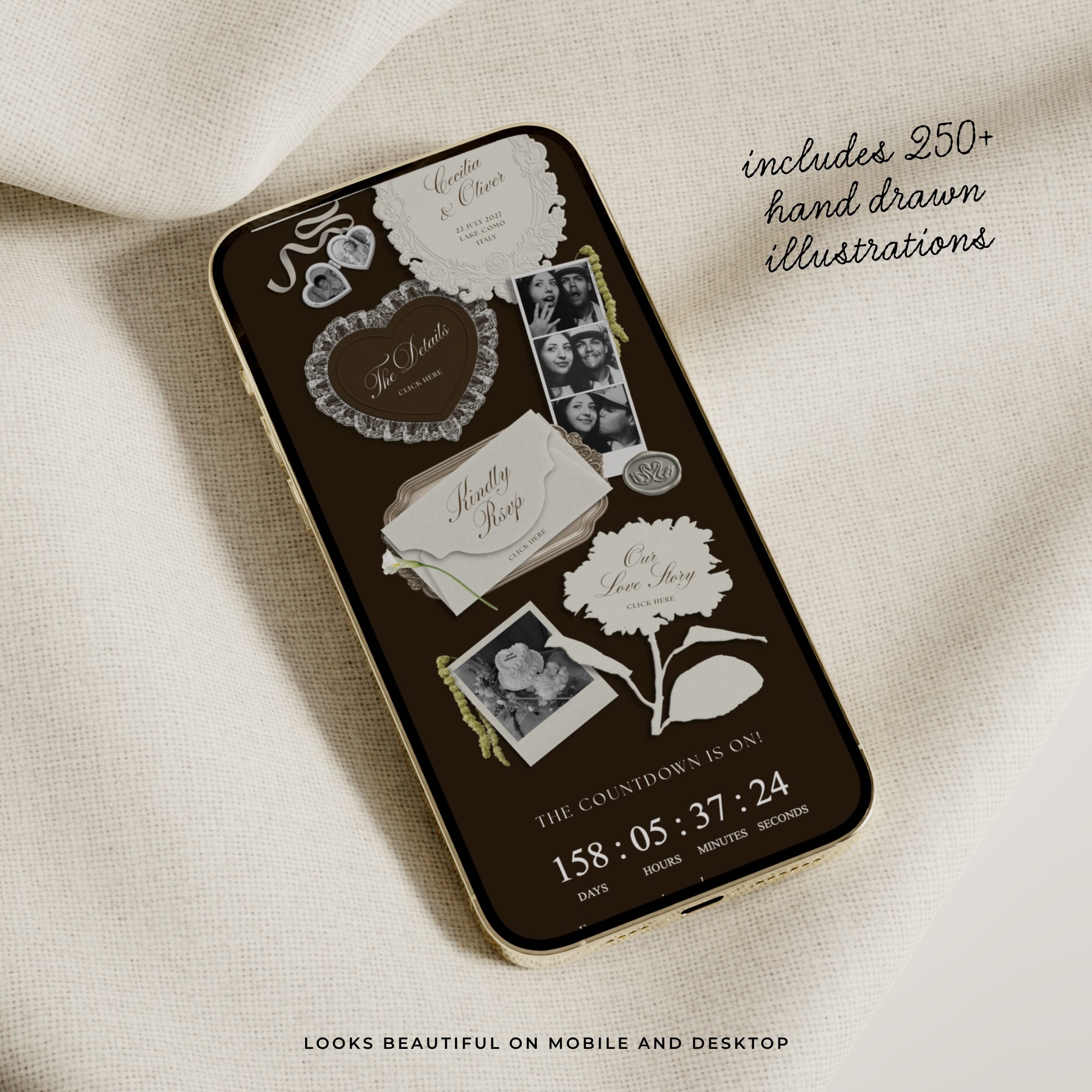 Wedding Website Template with RSVP (Photo Booth 01 - Brown)