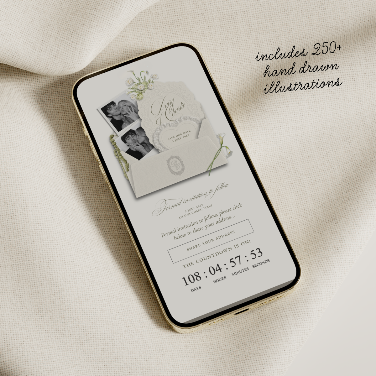 Save The Date Wedding Website Template (Envelope 07 - Ivory)