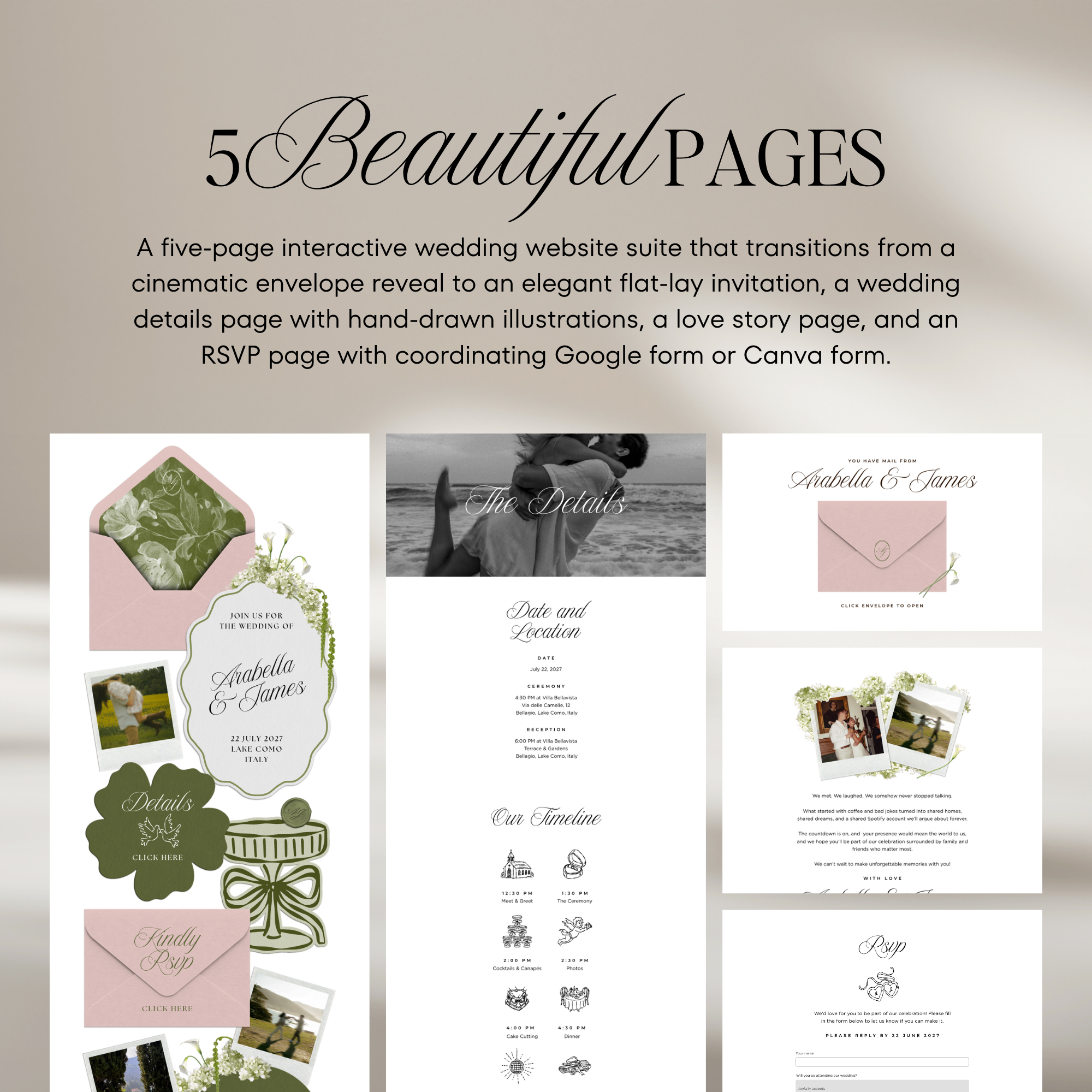 Wedding Website Template with RSVP (Pink & Green)