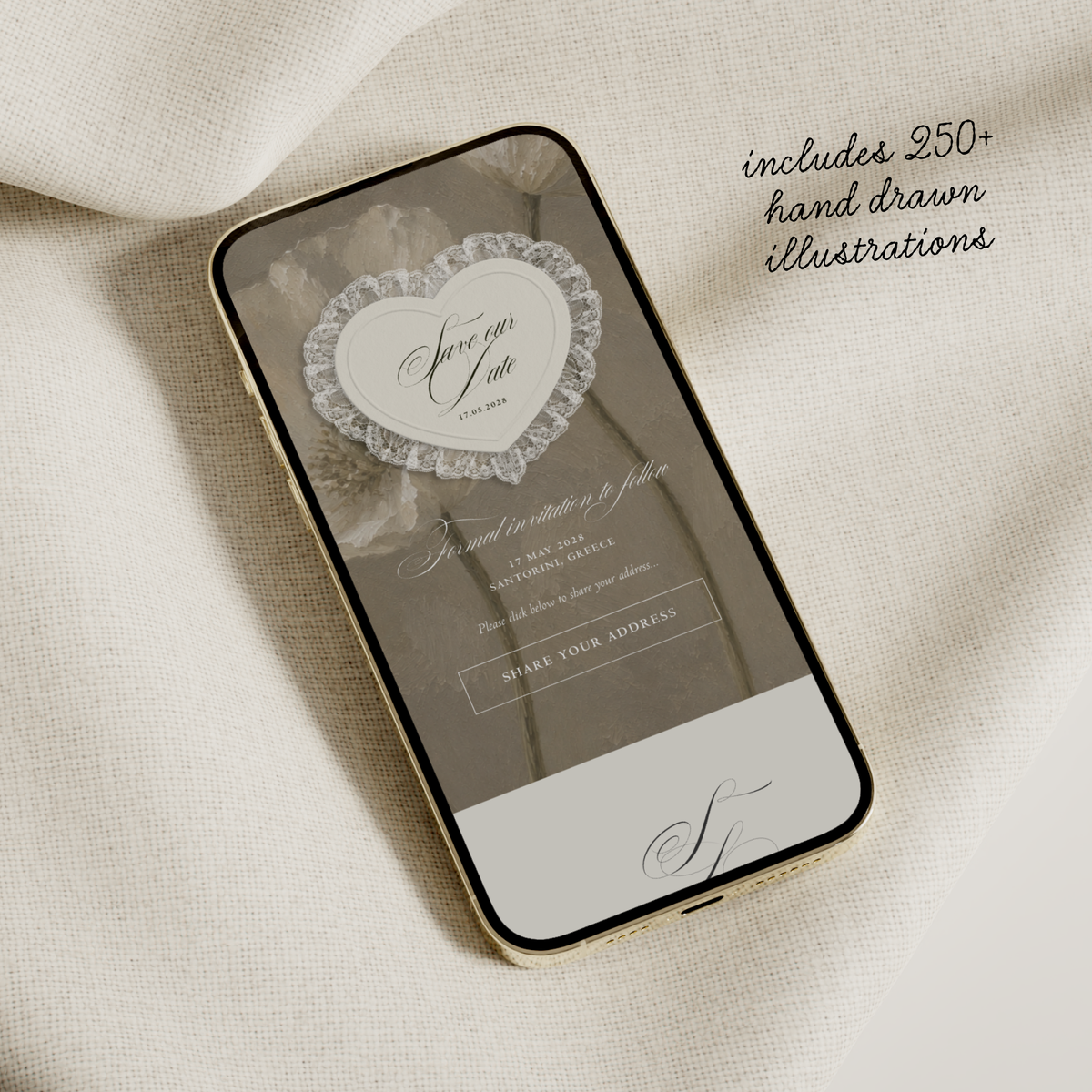 Lace Heart Save The Date Website Template (Lace 0203)