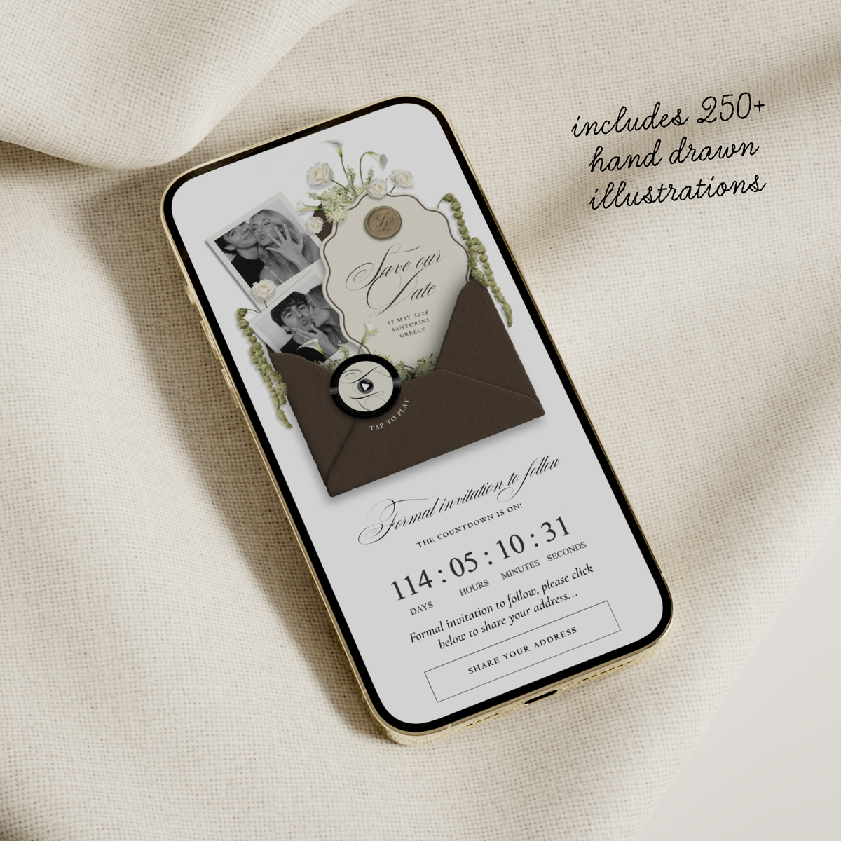 Save The Date Wedding Website Template (Envelope 06 - Brown + Ivory)