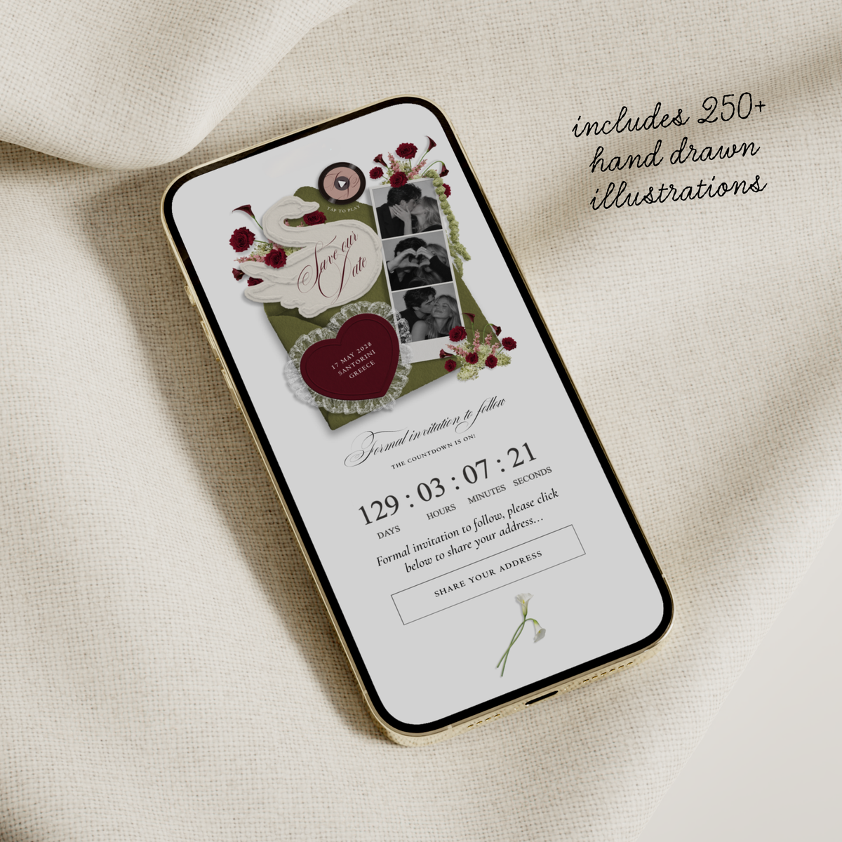 Save The Date Wedding Website Template (Envelope 05 - Green, Pink + Burgundy)