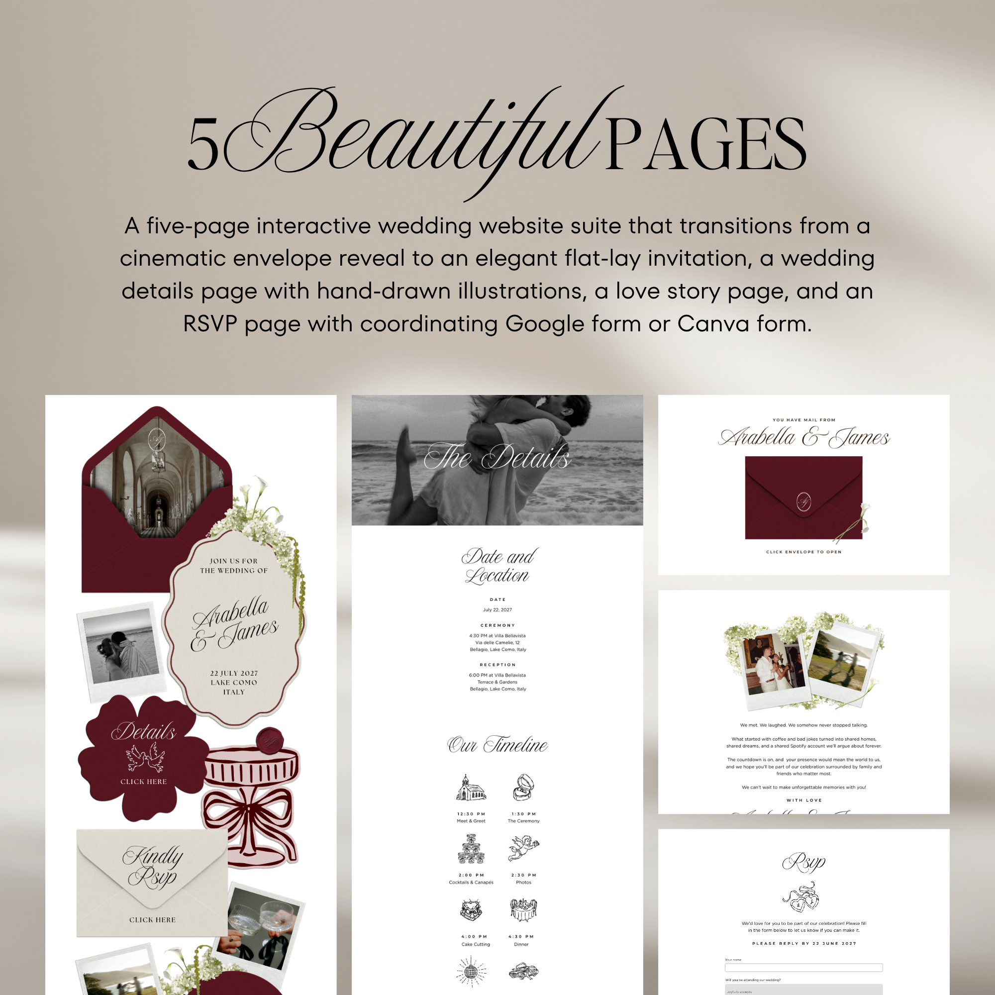 Wedding Website Template with RSVP (Burgundy & Ivory)