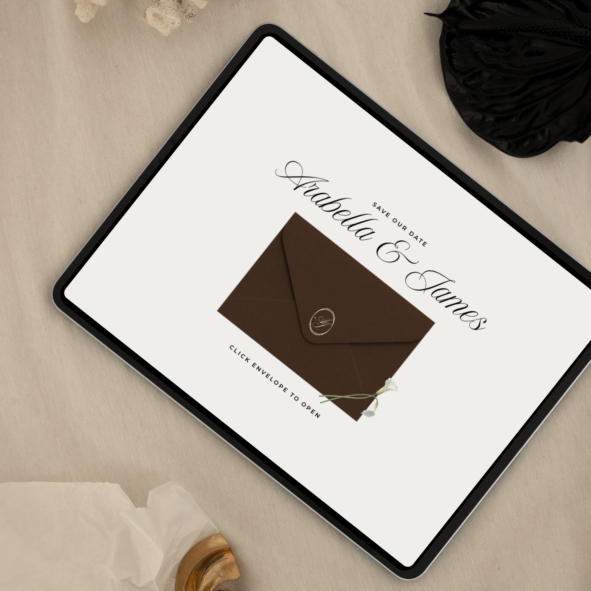 Save The Date Wedding Website Template (Brown & Ivory)