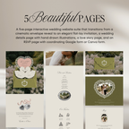 Heirloom Lace & Swan Wedding Website Template with RSVP (Green & Pink)