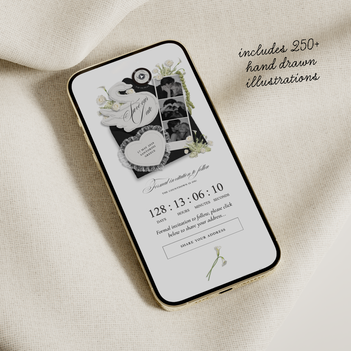 Save The Date Wedding Website Template (Envelope 05 - Black + White)