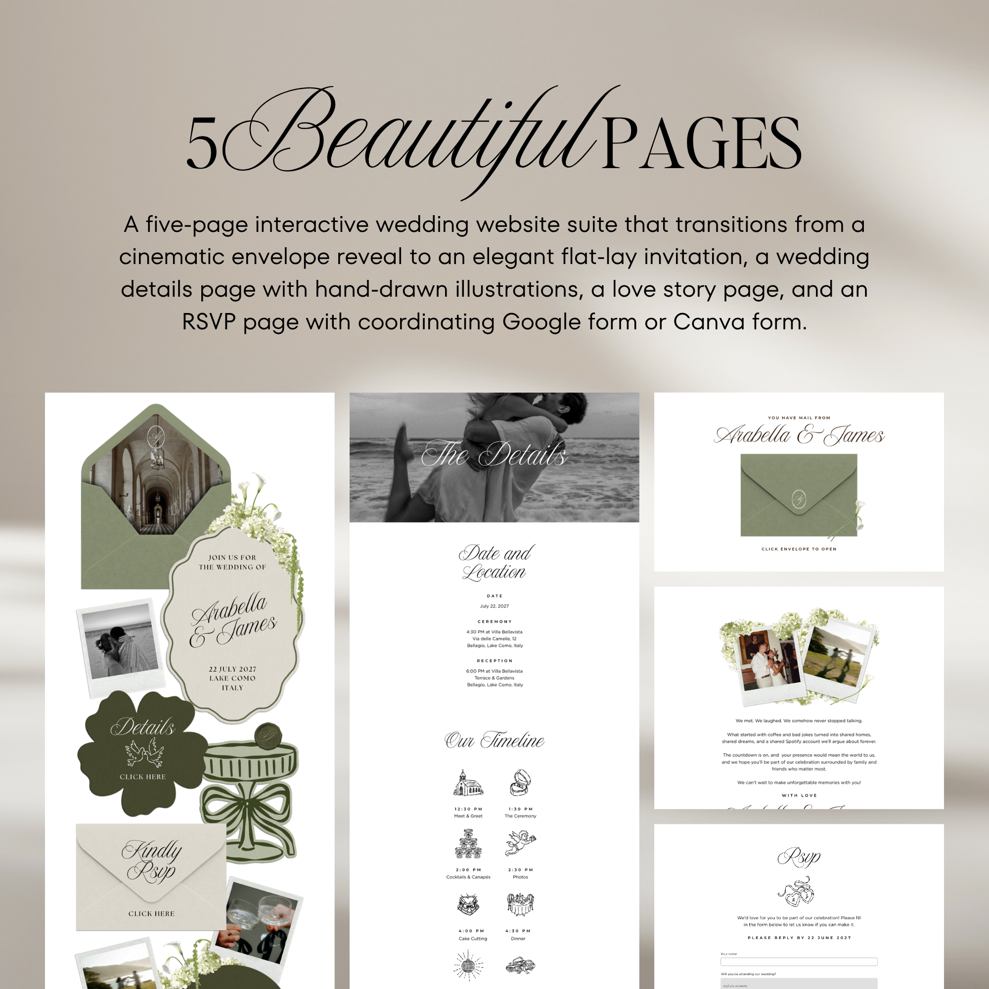 Wedding Website Template with RSVP (Sage & Ivory)